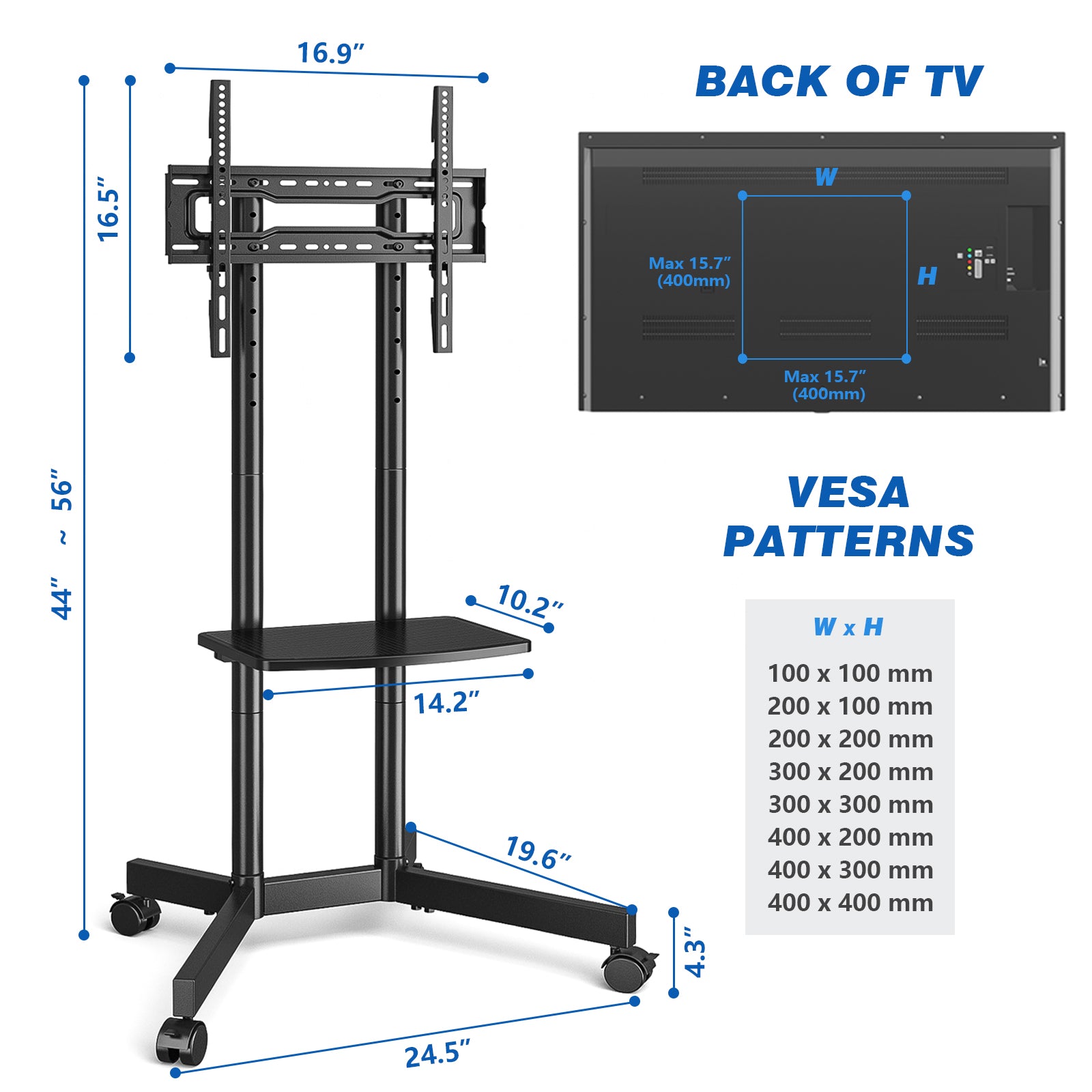 RTVR Modern 75 inch Rolling TV Stand Cart with Wheels, Mobile TV Base Stand with Mount Portable Adjustable