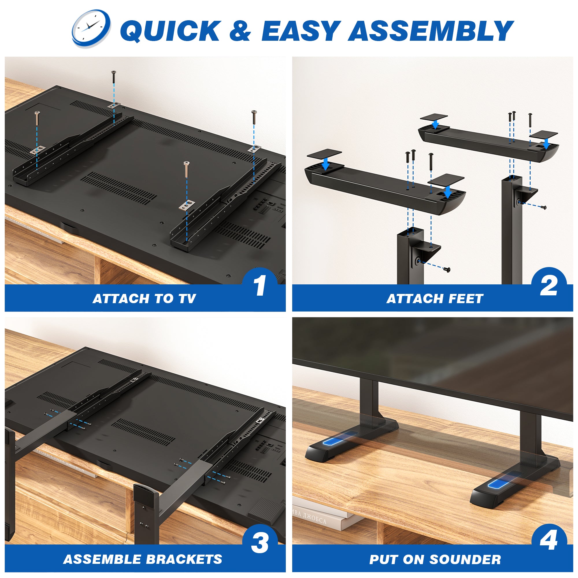 RTVR Universal Table Top TV Legs Stand Base Height Adjustable for Most 37 to 86 inch LCD LED TVs, Upgraded Replacement Feet