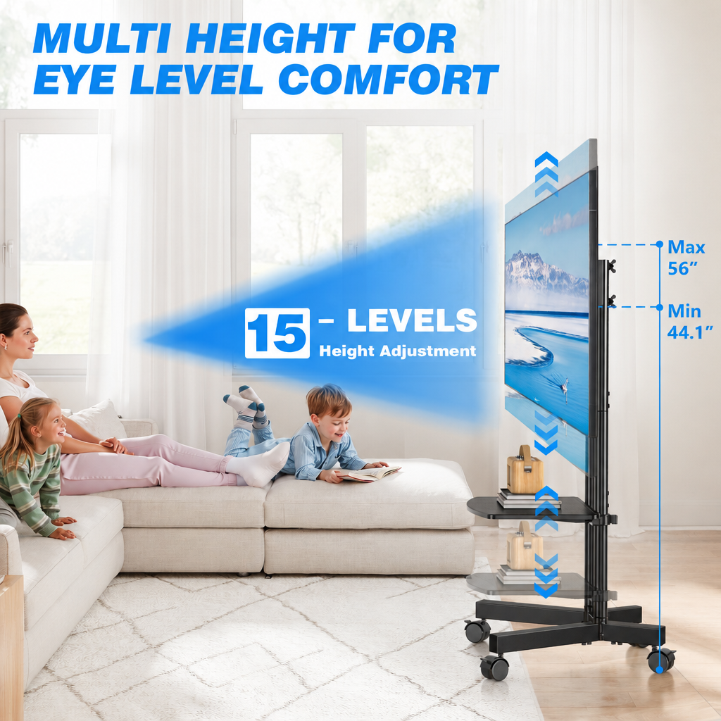 RTVR Modern 75 inch Rolling TV Stand Cart with Wheels, Mobile TV Base Stand with Mount Portable Adjustable