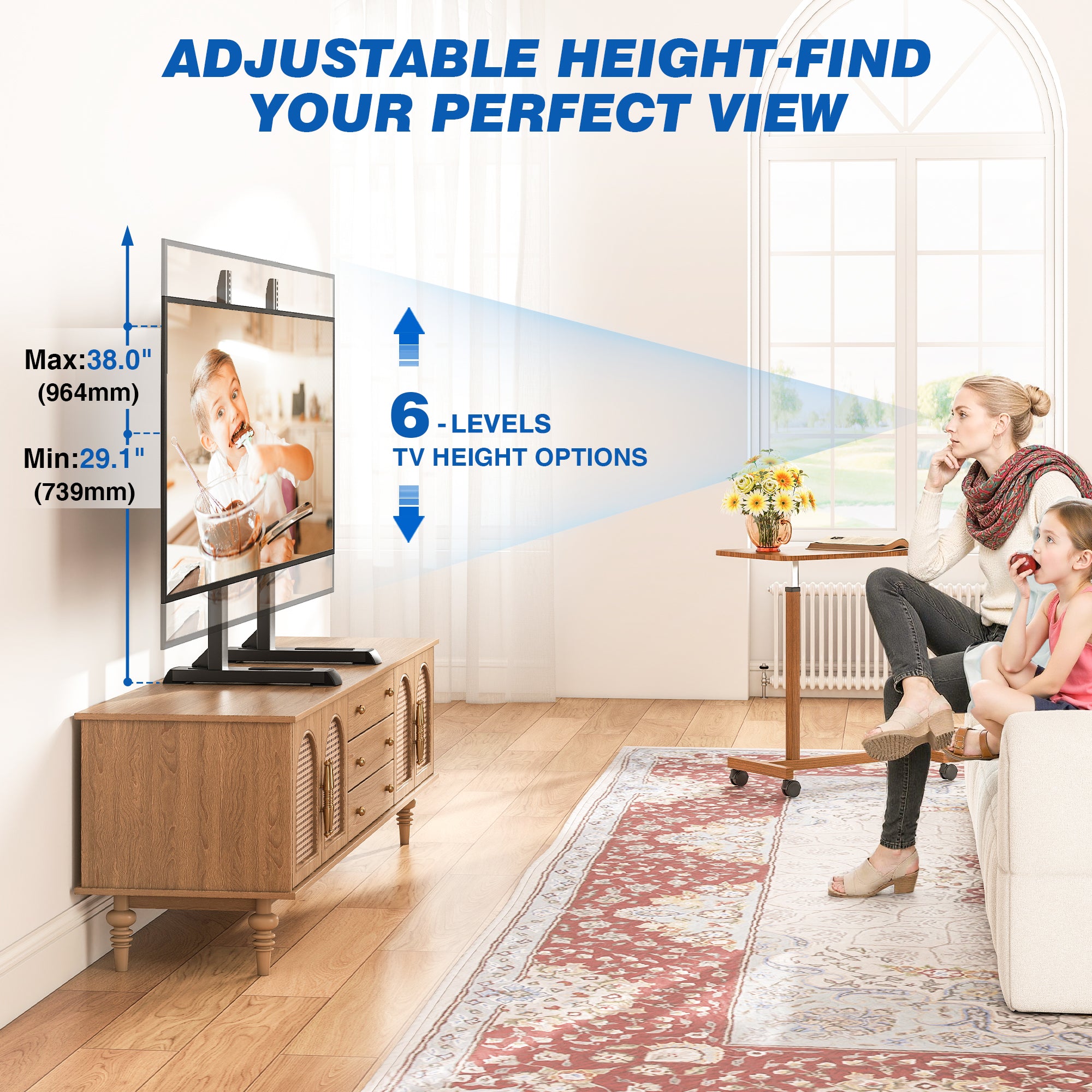 RTVR Universal Table Top TV Legs Stand Base Height Adjustable for Most 37 to 86 inch LCD LED TVs, Upgraded Replacement Feet