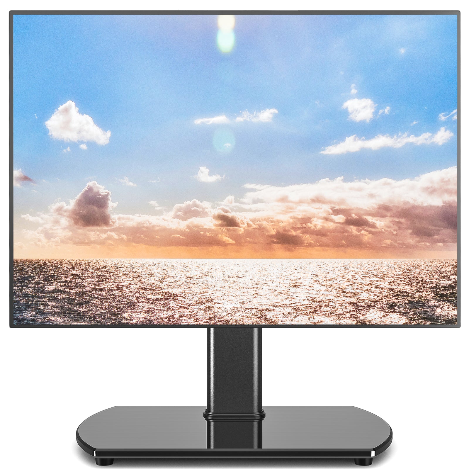 RTVR Universal Swivel Tabletop TV Base Stand for 27-60 inch Flat Screens, Black Table Top TV Mount with Glass Base