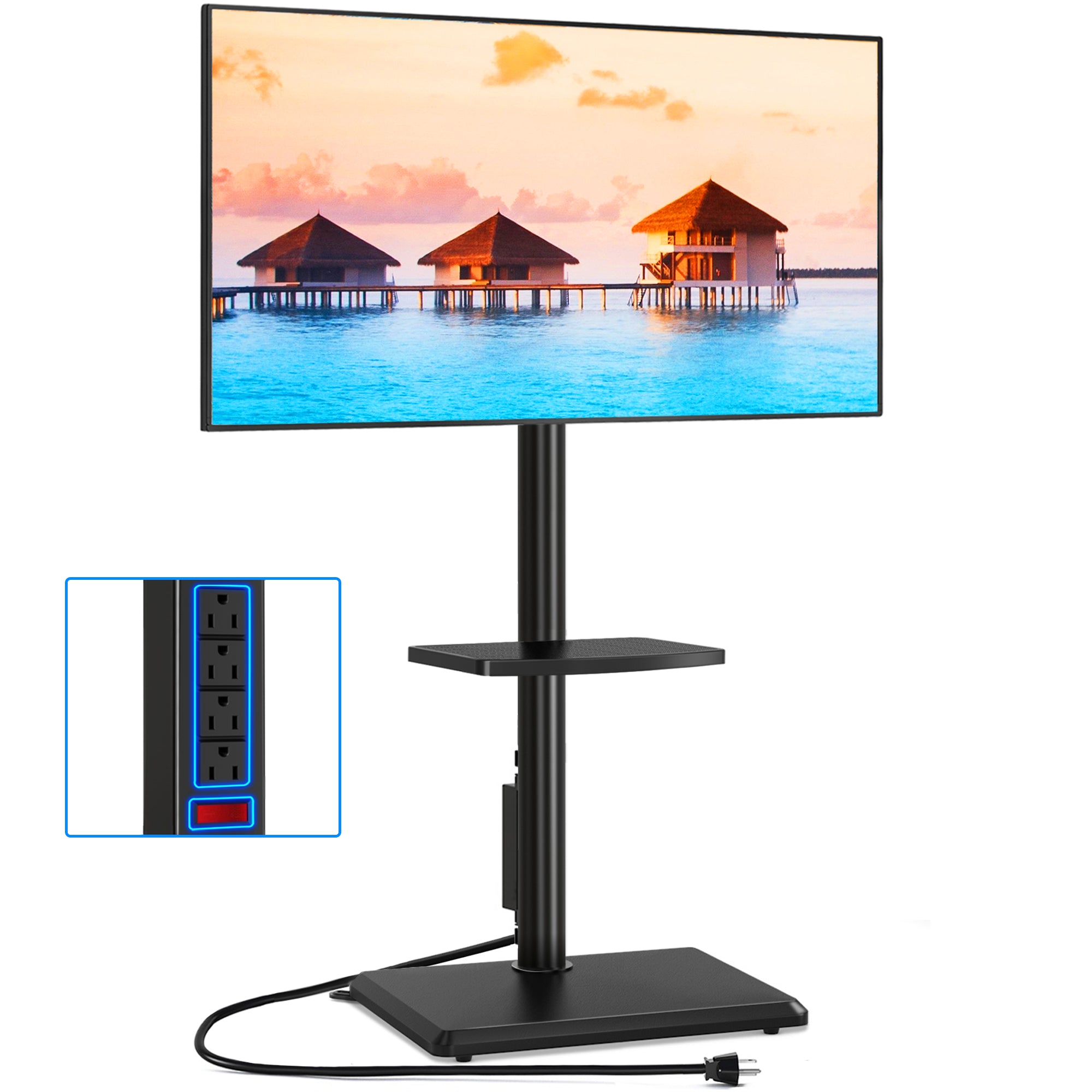 TAVR Furniture Floor TV Stand with Power Outlet for 32 to 60 inch Screens up to 88 lbs, Black Swivel Metal Tall TV Stand Mount