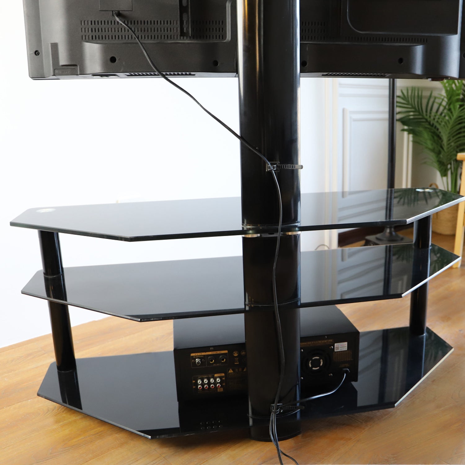 RTVR 3 in 1 Entertainment Center TV Stand with Glass Shelves for up to ...