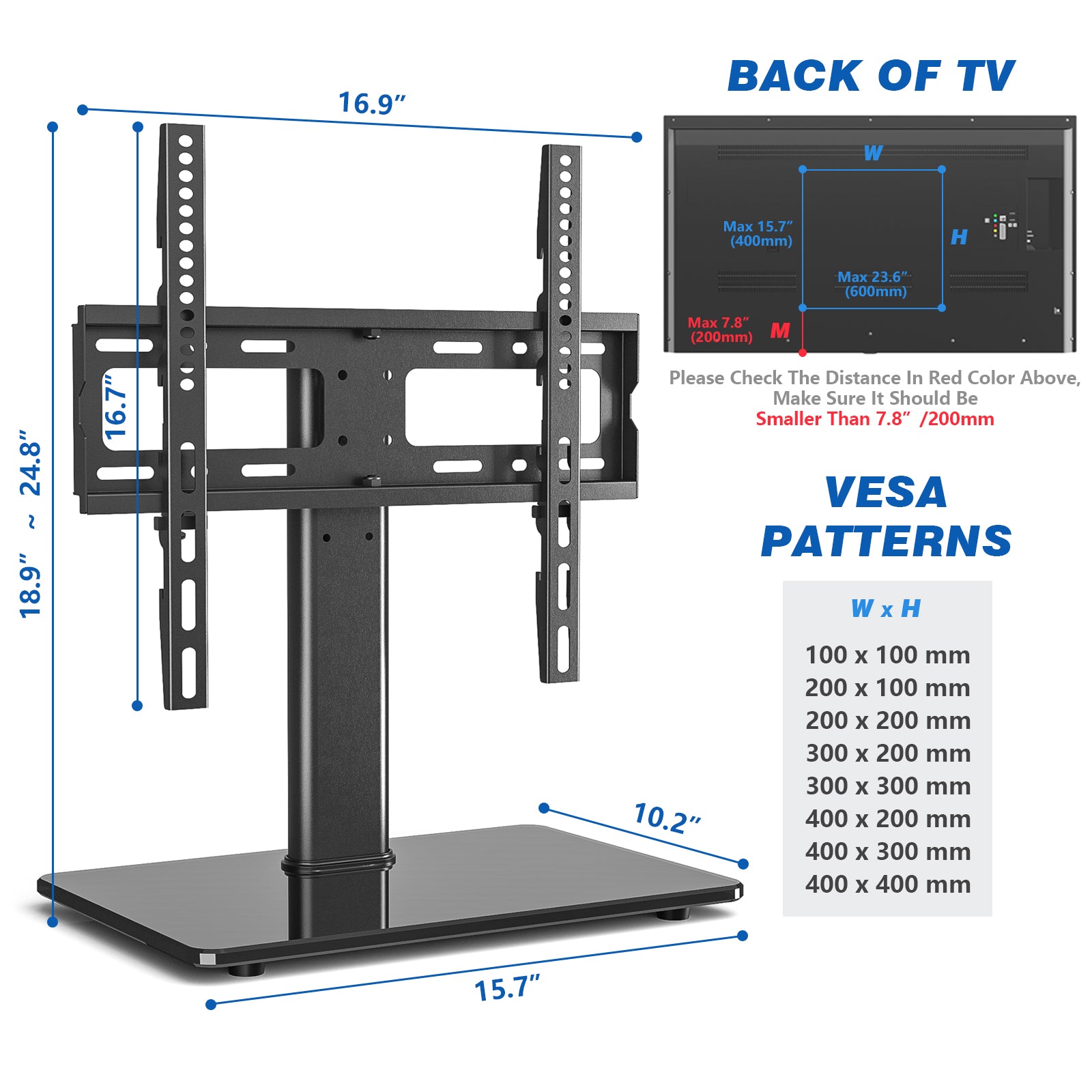 RTVR Tabletop TV Stand Base for 27"-65" TVs with Universal Swivel Mount Modern Black, Height Adjustable