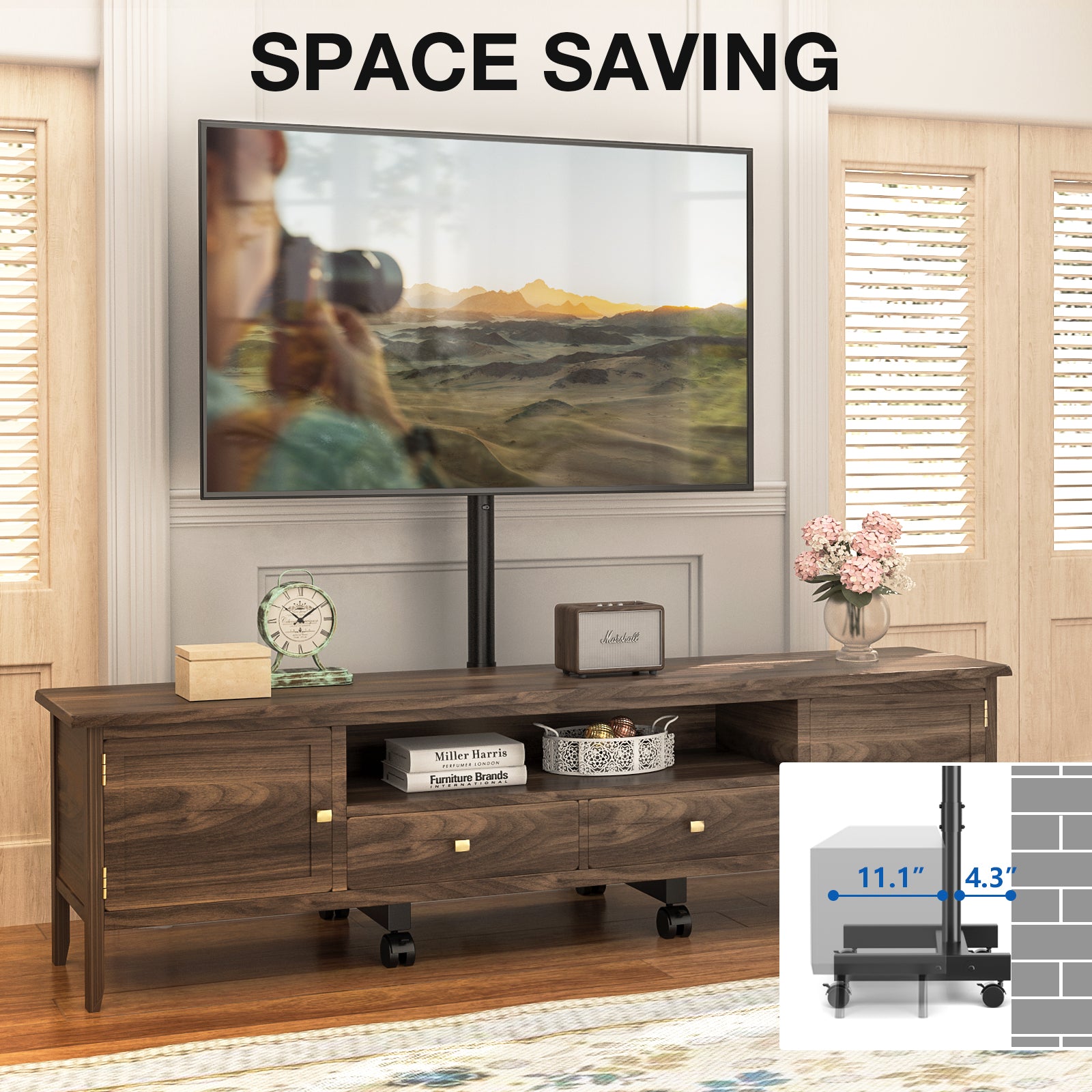 RTVR Rolling TV Stand with Wheels for 13 to 50 inch Screens, Mobile TV Mount Floor Stand Tilt Cart