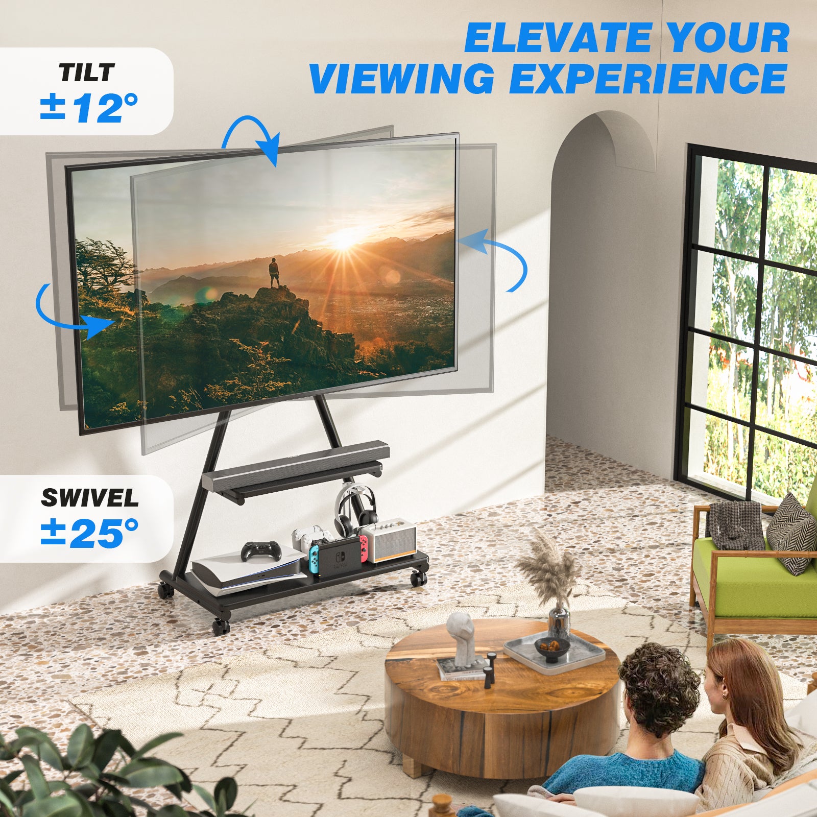 Rfiver Heavy Duty Rolling TV Stand for 43-80 Inch TVs up to 150lbs