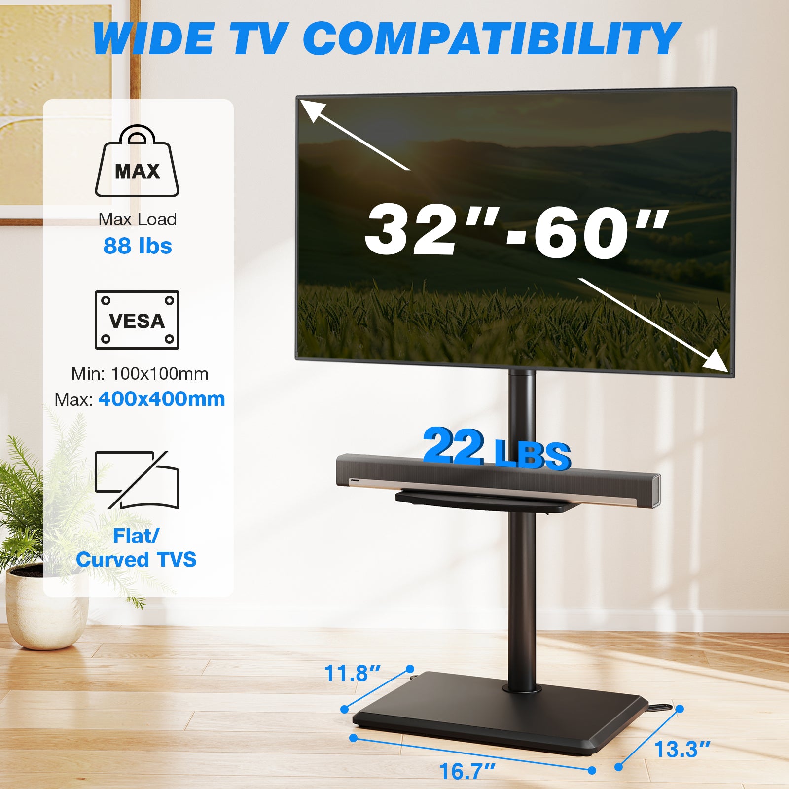 Rfiver Swivel Floor TV Stand with Mount for 32-60 Inch TVs