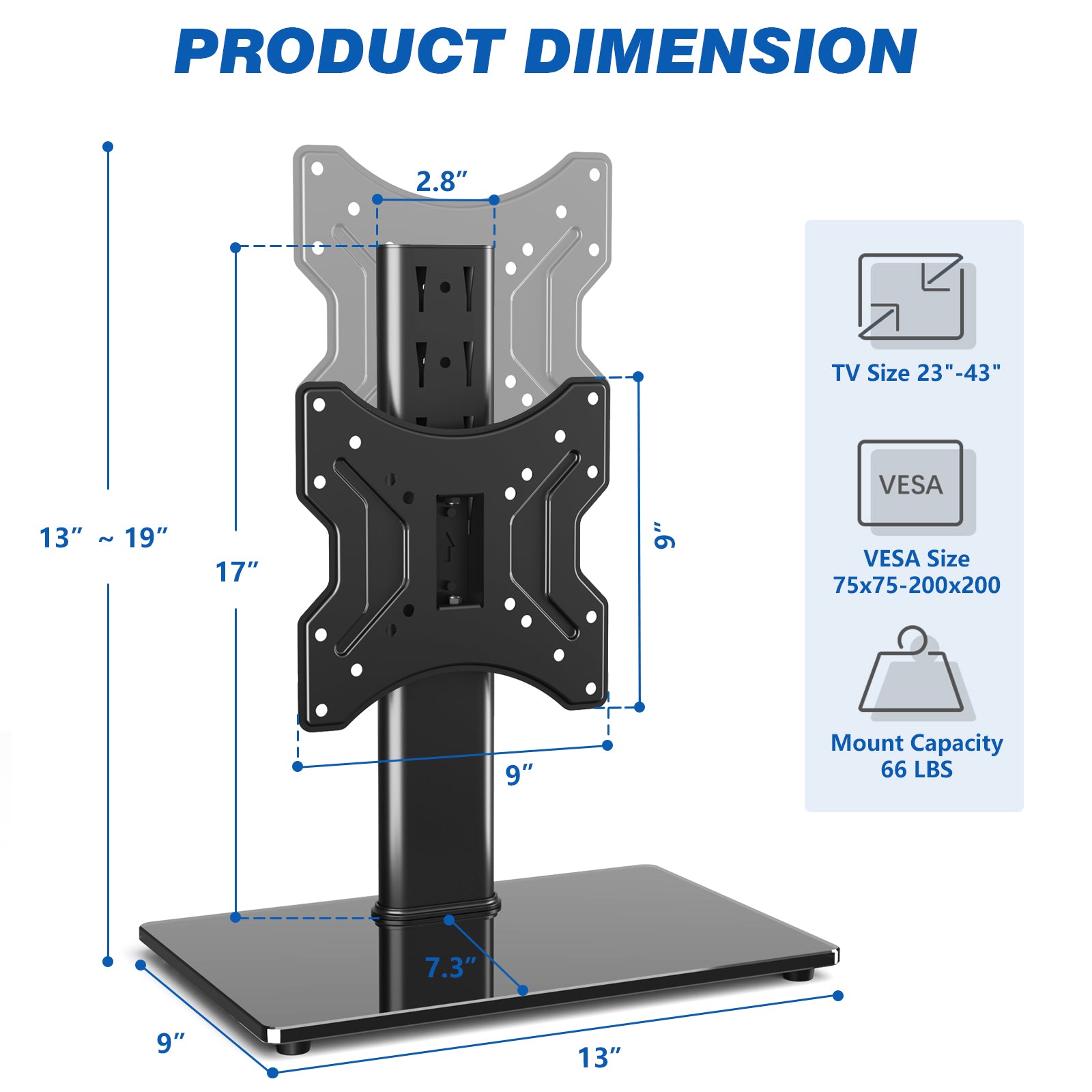 Rfiver Swivel Tabletop TV Stand with Glass Base for 23