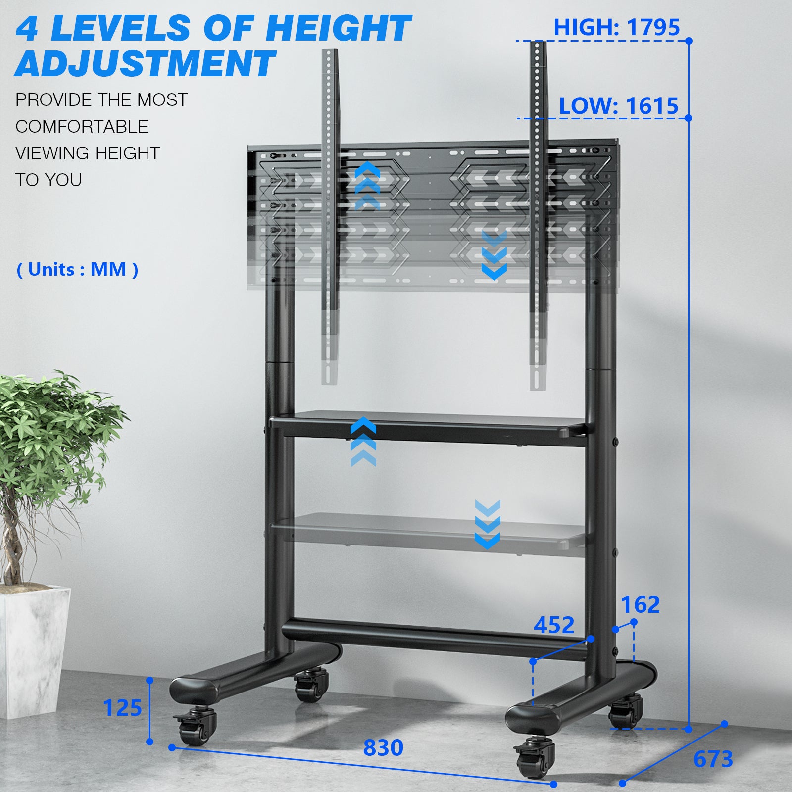 Rfiver Heavy Duty Mobile TV Stand for 50-92 Inch Large TVs up to 200lbs