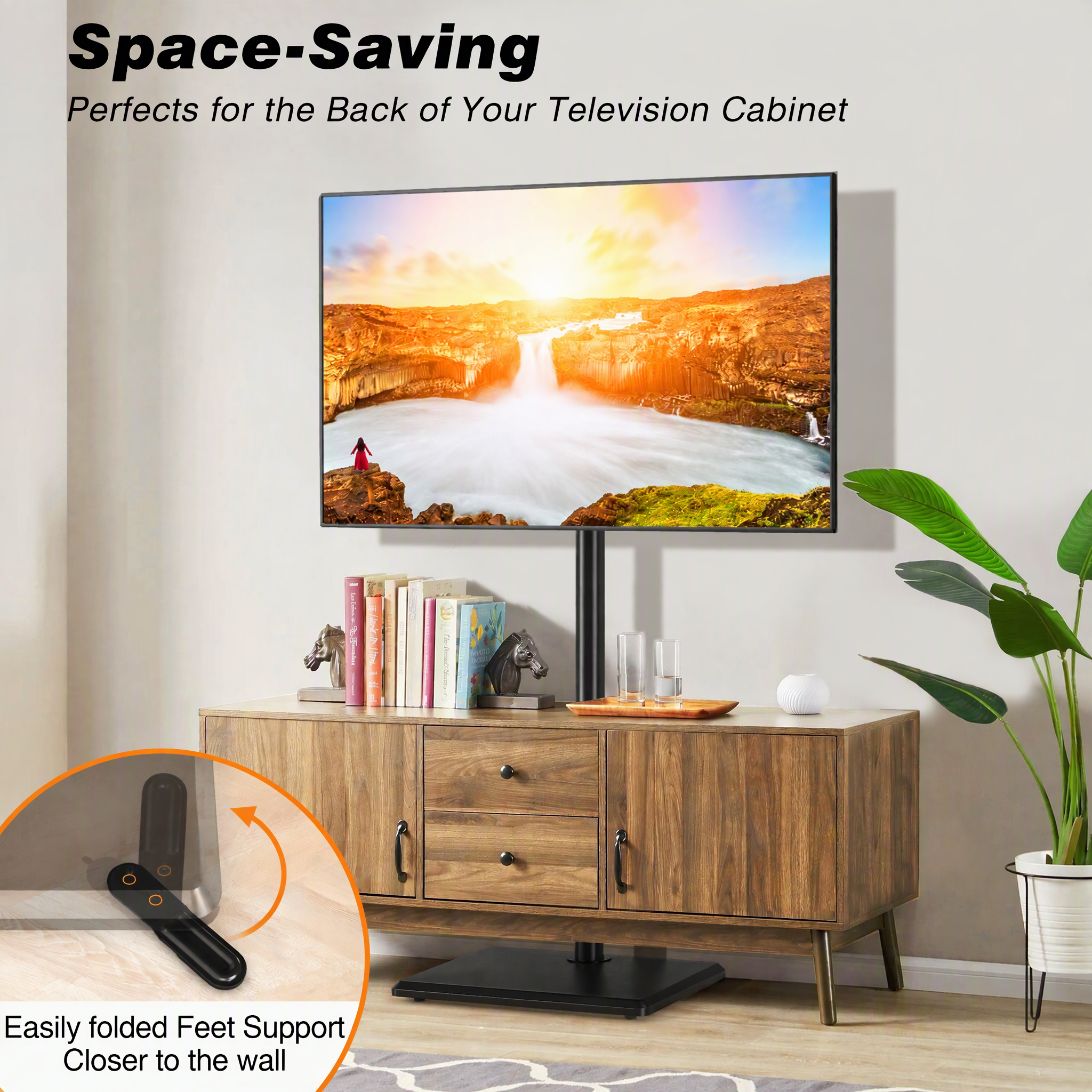 TAVR Furniture Universal TV Floor Stand with Mount for 32 to 60 inch Flat Screens, Swivel Adjustable Corner TV Standing for Bedroom Small Space, Black