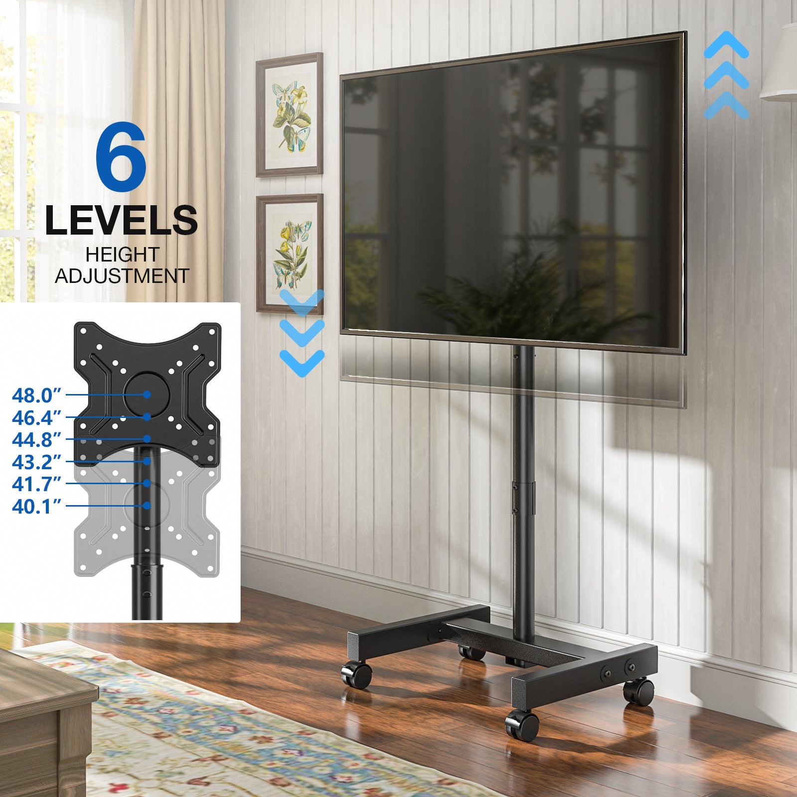 RTVR Rolling TV Stand with Wheels for 13 to 50 inch Screens, Mobile TV Mount Floor Stand Tilt Cart