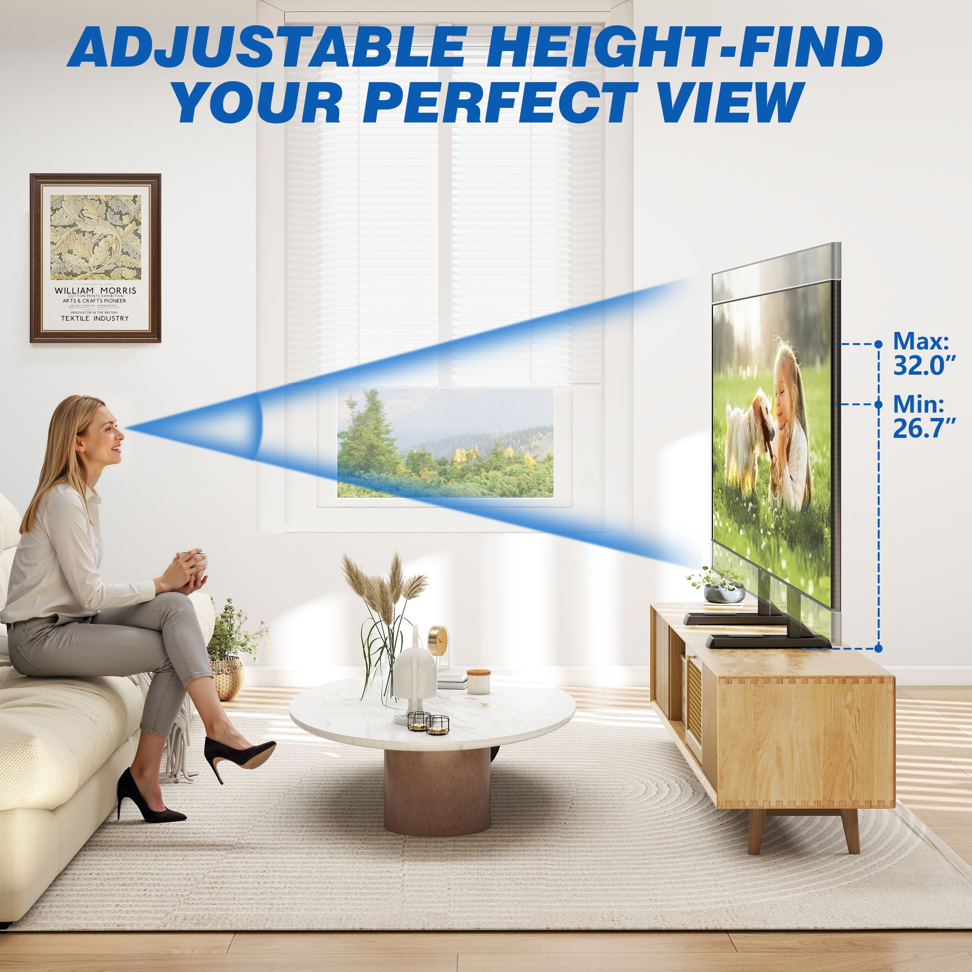 TAVR Furniture Table Top Universal TV Stand for 24-80 inch LCD LED TVs, Height Adjustable Mount Stand up to 150lbs