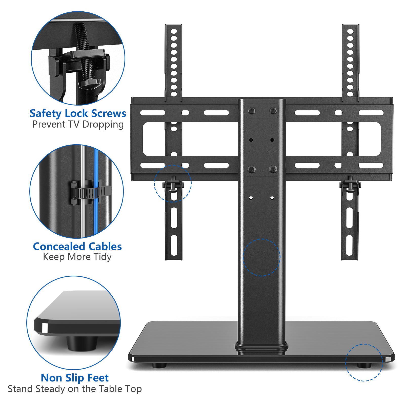 RTVR Tabletop TV Stand Base for 27"-65" TVs with Universal Swivel Mount Modern Black, Height Adjustable