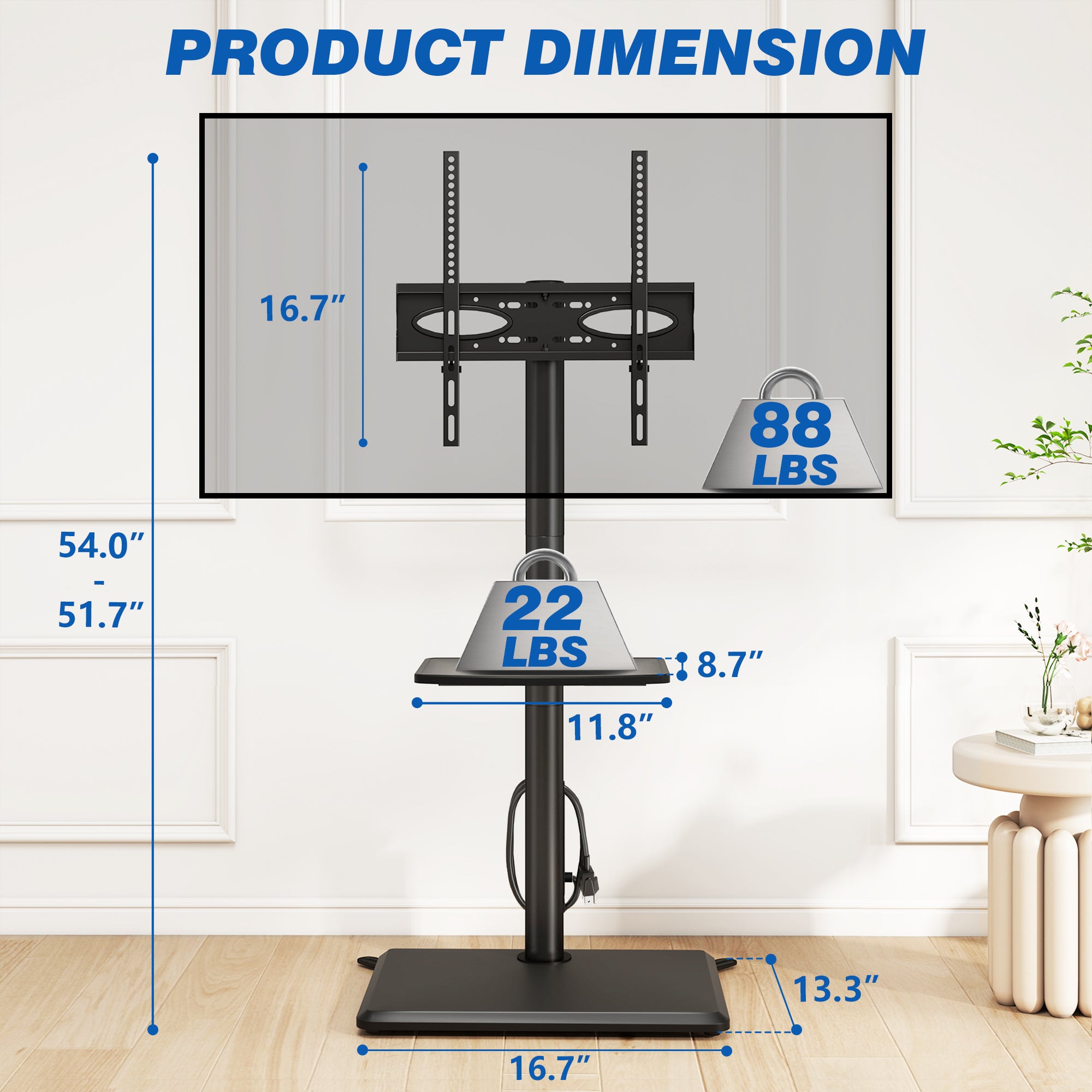 TAVR Furniture Floor TV Stand with Power Outlet for 32 to 60 inch Screens up to 88 lbs, Black Swivel Metal Tall TV Stand Mount