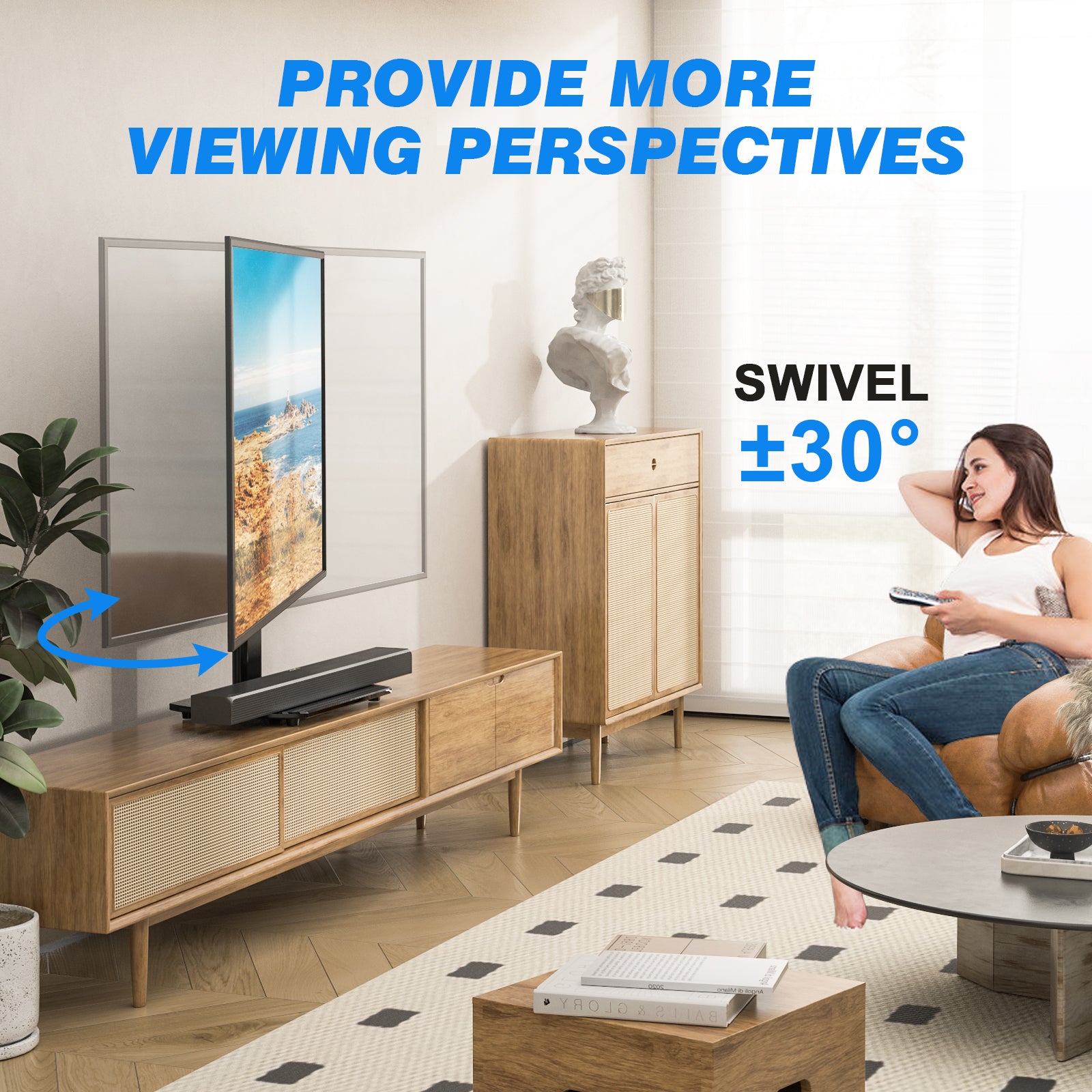 Rfiver Swivel Tabletop TV Stand with Glass Base for 27