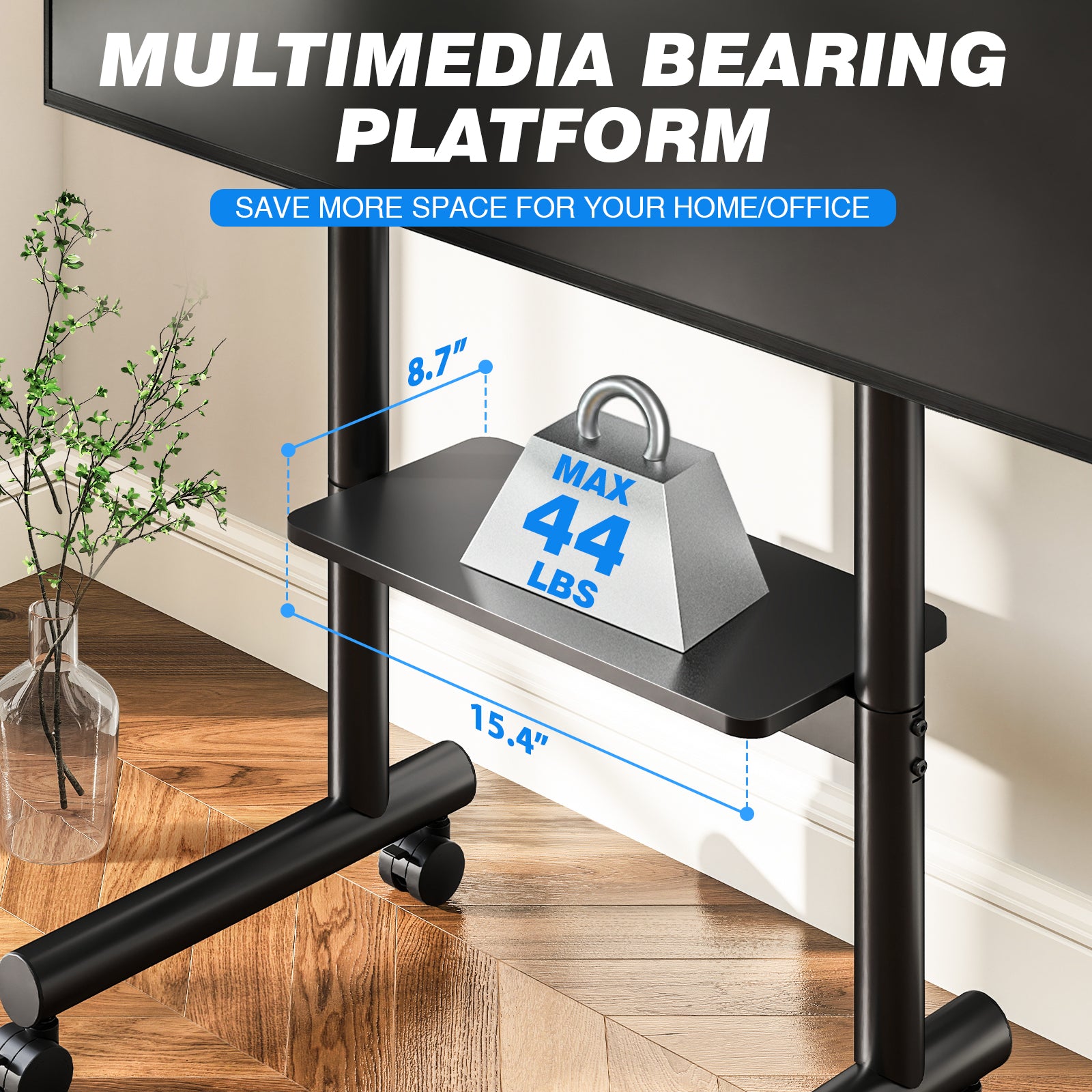 Rfiver Rolling TV Stand for 40-75 inch TVs, Portable TV Stand on Wheels up to 110 lbs, Height Adjustable Mobile TV Cart for Office, Living Room, Max VESA 400x400mm