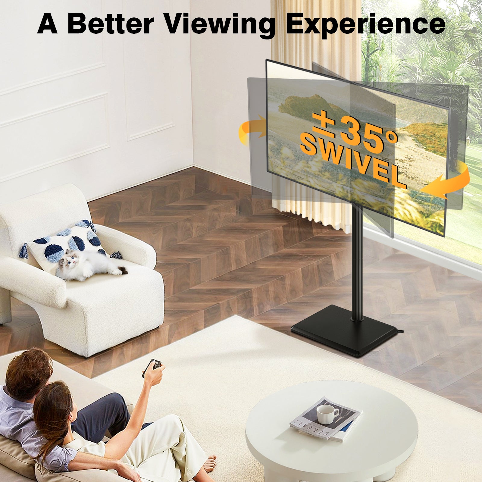 TAVR Furniture Universal TV Floor Stand with Mount for 32 to 60 inch Flat Screens, Swivel Adjustable Corner TV Standing for Bedroom Small Space, Black