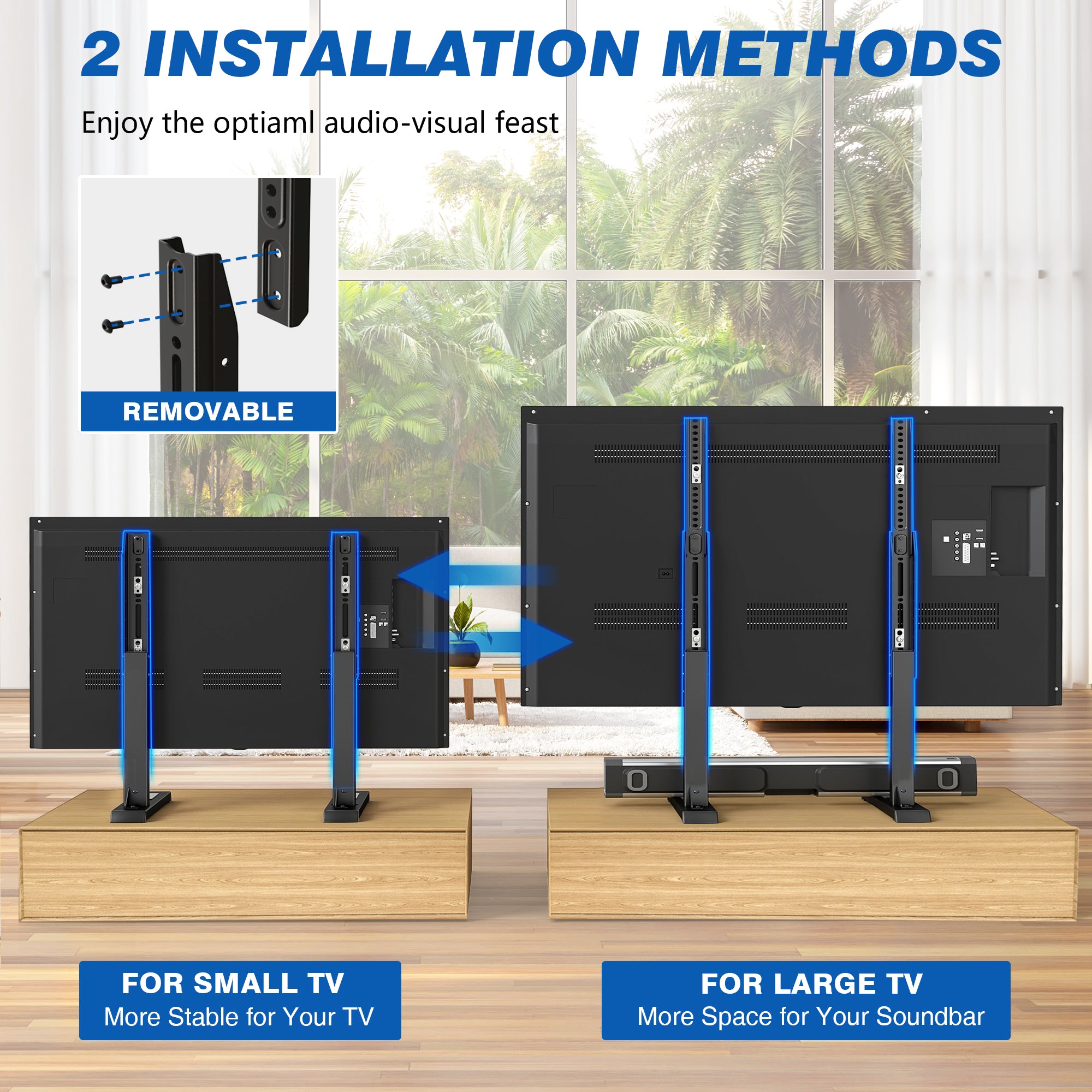 TAVR Furniture Table Top Universal TV Stand for 24-80 inch LCD LED TVs, Height Adjustable Mount Stand up to 150lbs