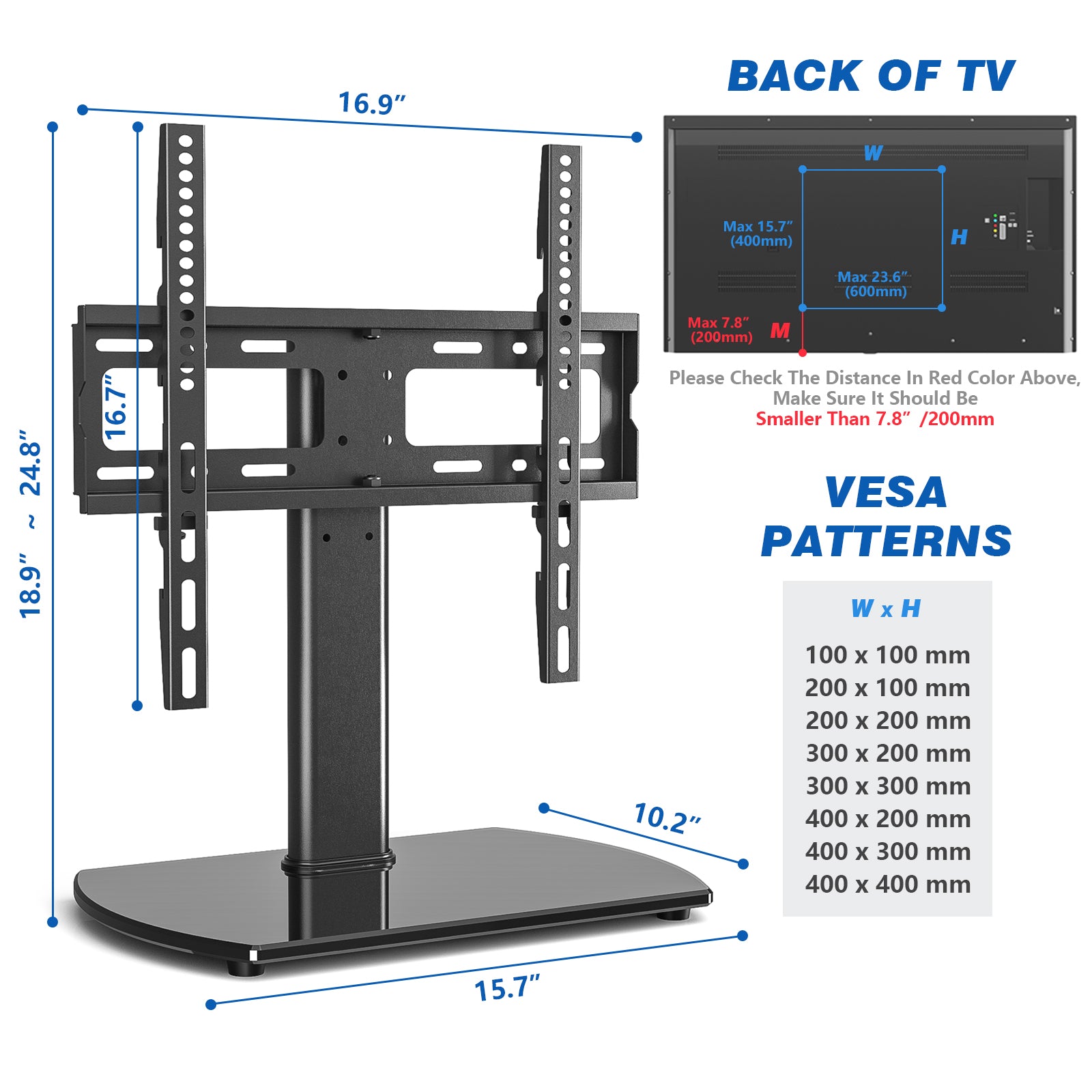 RTVR Universal Swivel Tabletop TV Base Stand for 27-60 inch Flat Screens, Black Table Top TV Mount with Glass Base