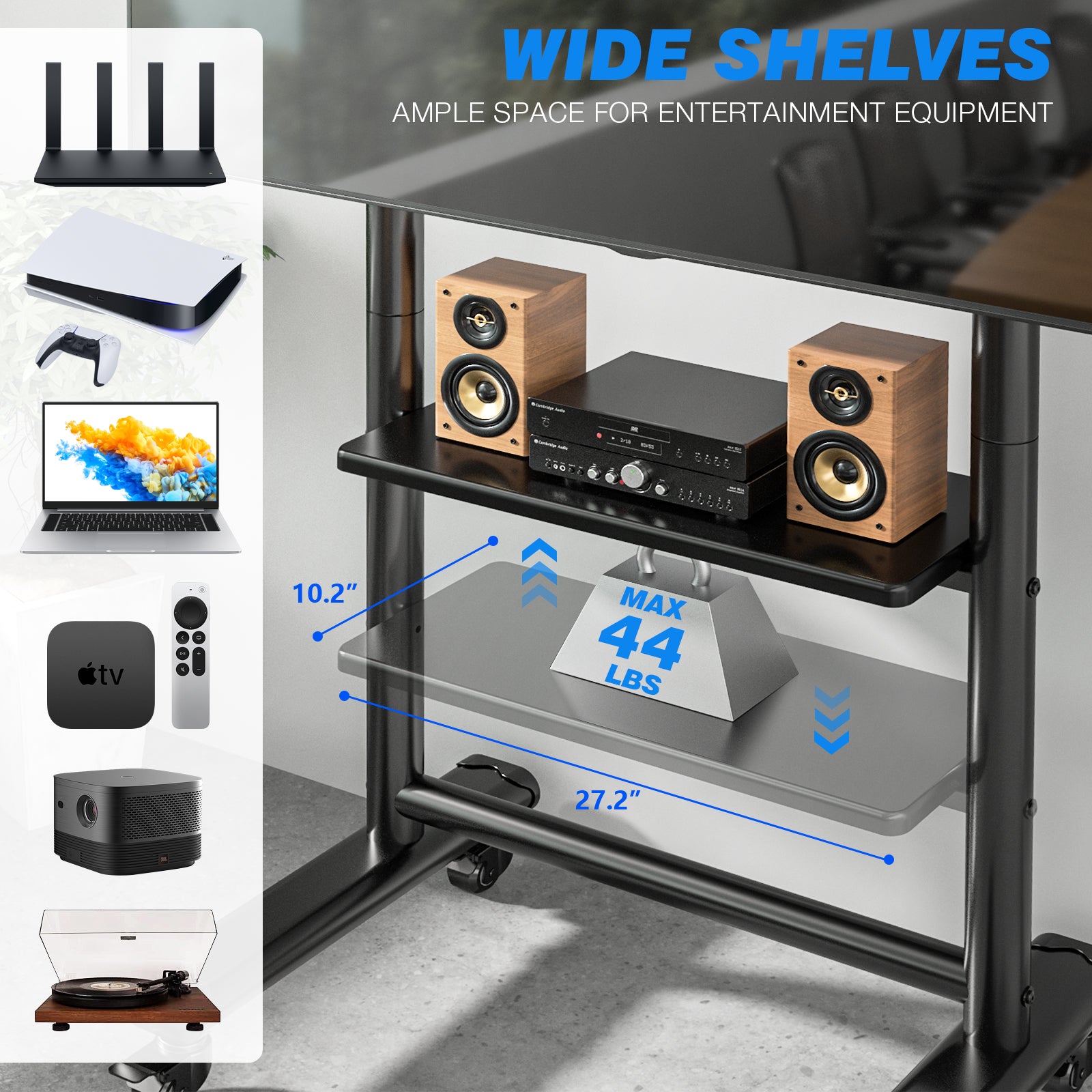 Rfiver Heavy Duty Mobile TV Stand for 50-92 Inch Large TVs up to 200lbs