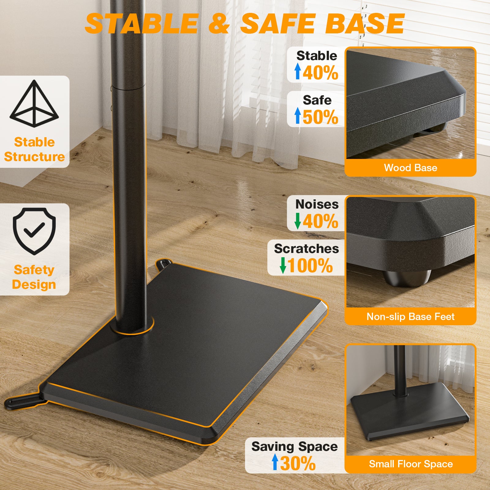 TAVR Furniture Universal TV Floor Stand with Mount for 32 to 60 inch Flat Screens, Swivel Adjustable Corner TV Standing for Bedroom Small Space, Black
