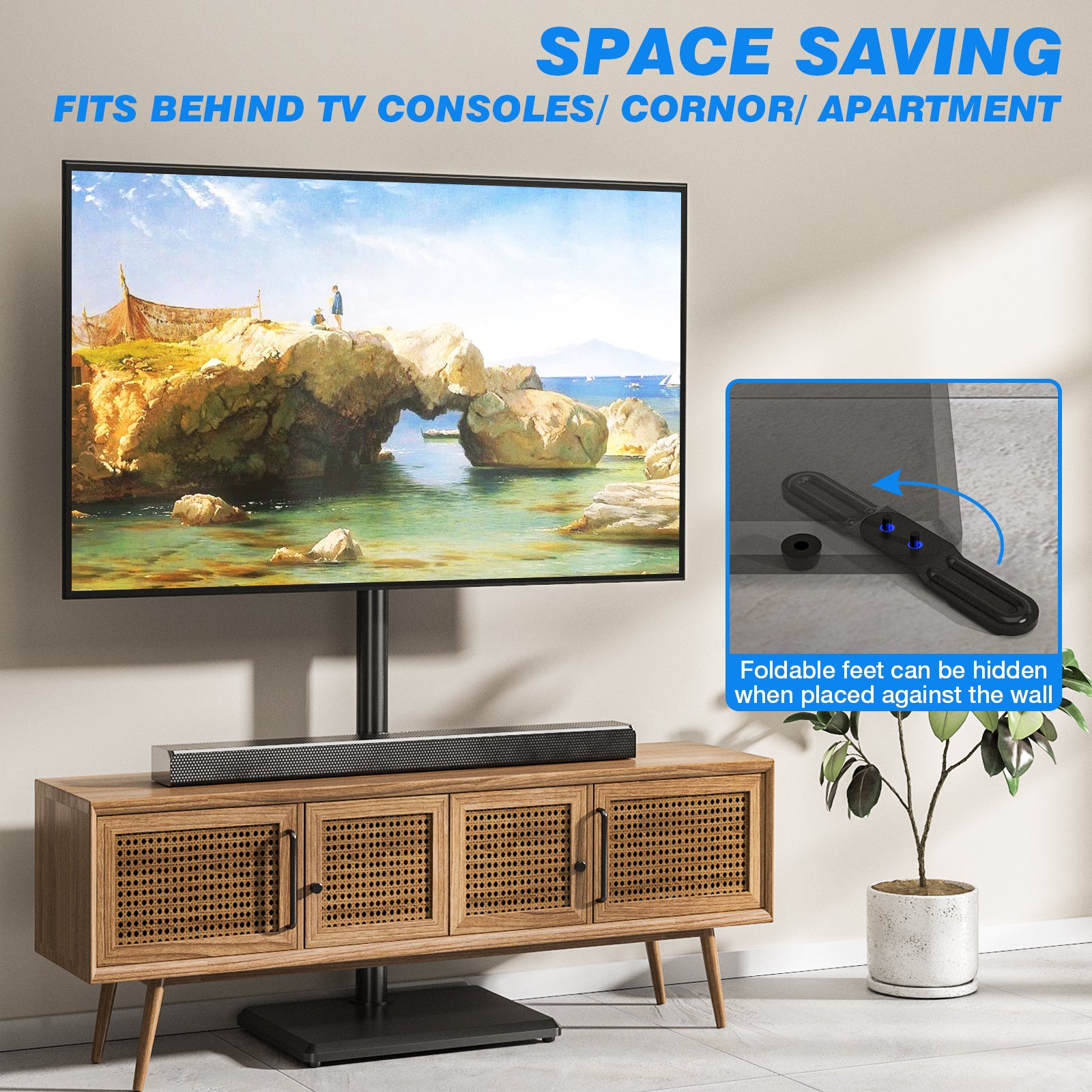 RTVR Universal Floor TV Stand with Swivel Mount & Power Strip for 32"-60" TVs up to 88 lbs, Height Adjustable Black