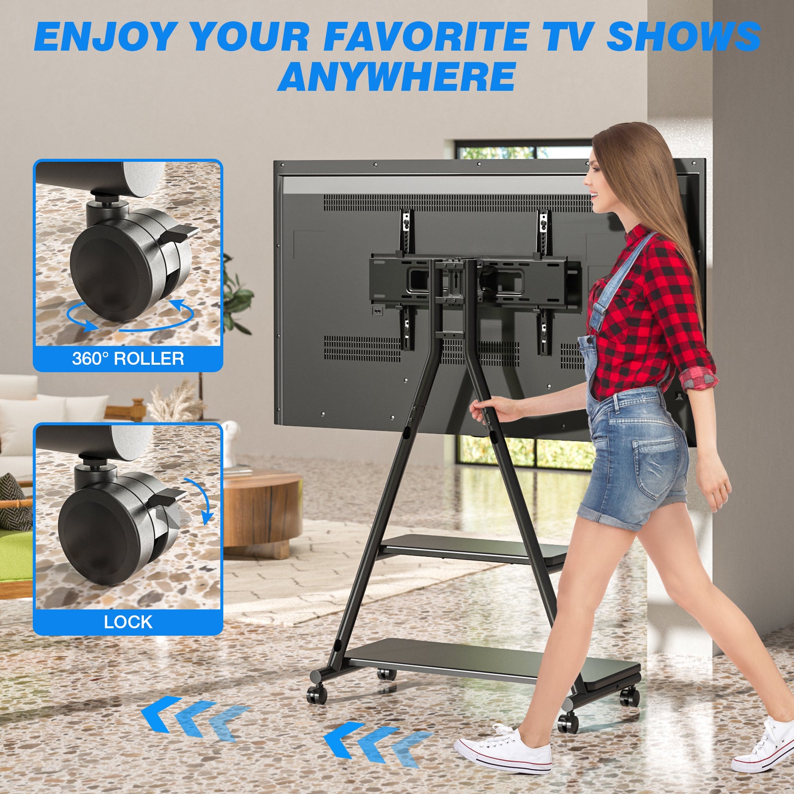 Rfiver Heavy Duty Rolling TV Stand for 43-80 Inch TVs up to 150lbs