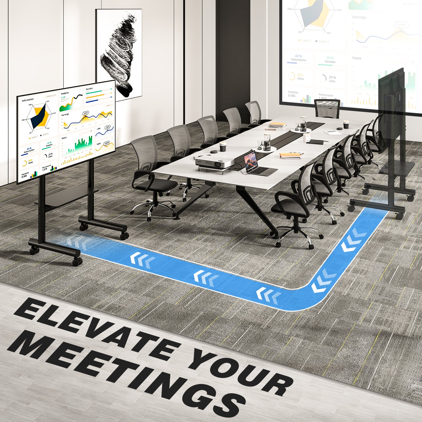 Rfiver Rolling TV Stand for 40-75 inch TVs, Portable TV Stand on Wheels up to 110 lbs, Height Adjustable Mobile TV Cart for Office, Living Room, Max VESA 400x400mm