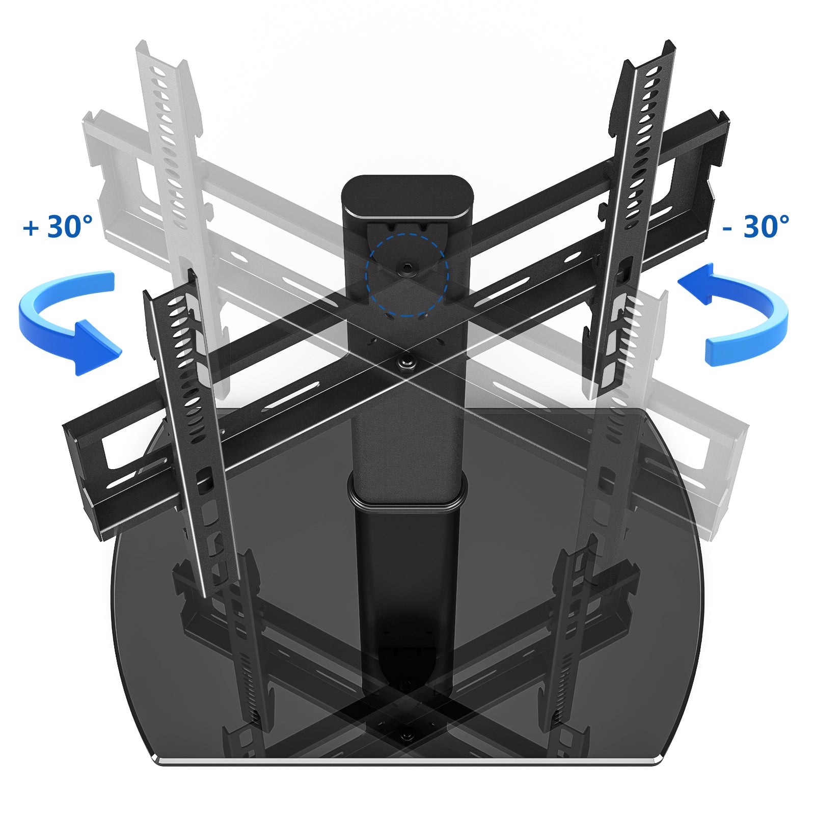 RTVR Universal Swivel Tabletop TV Base Stand for 27-60 inch Flat Screens, Black Table Top TV Mount with Glass Base