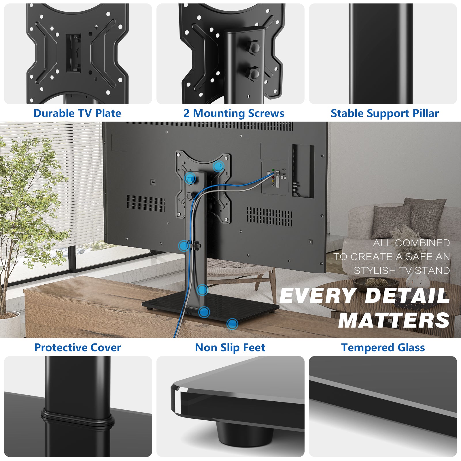 Rfiver Universal Swivel Tabletop TV Stand for Flat Screens 23-43 Inch