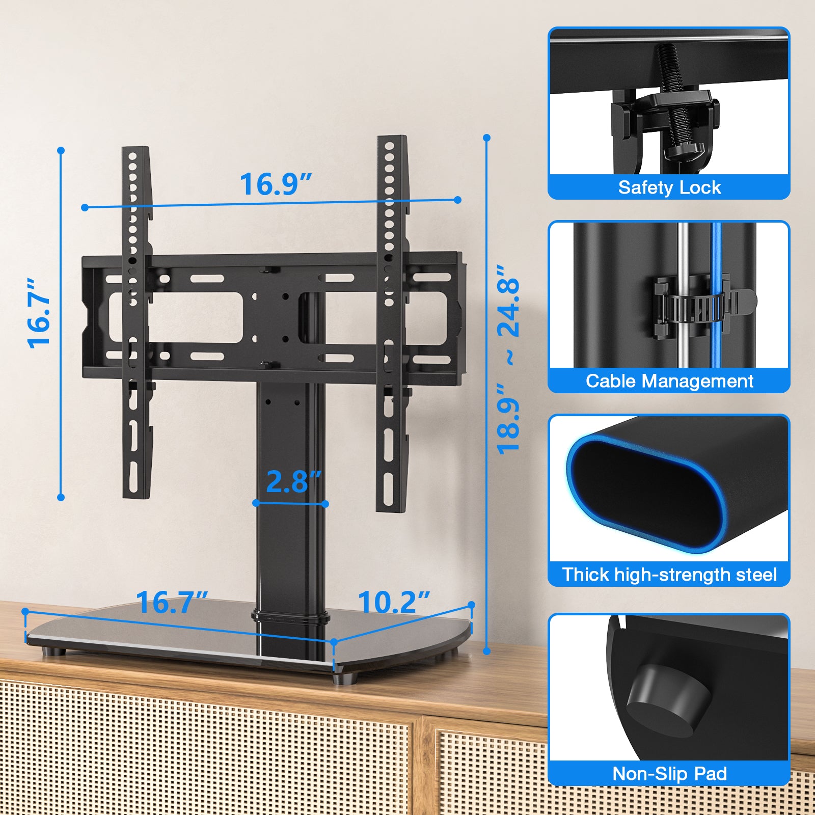 Rfiver Swivel Tabletop TV Stand with Glass Base for 27