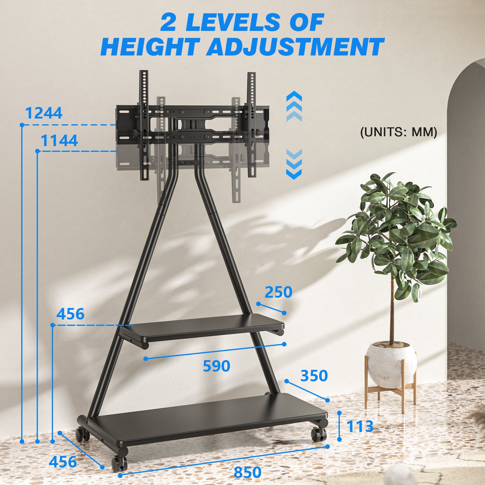 Rfiver Heavy Duty Rolling TV Stand for 43-80 Inch TVs up to 150lbs
