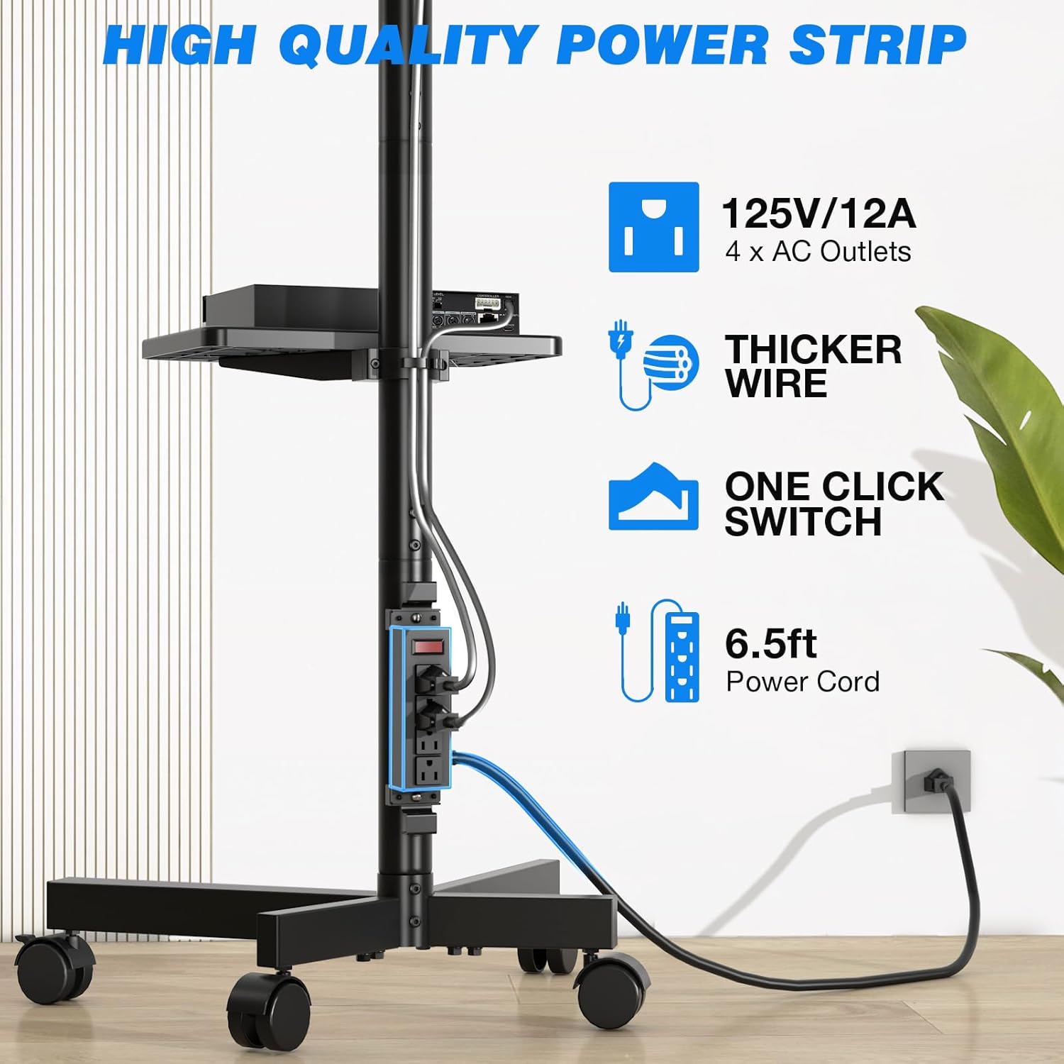 Rfiver Mobile TV Cart for 23-60 Inch Rolling TV Stand with Power Outlet