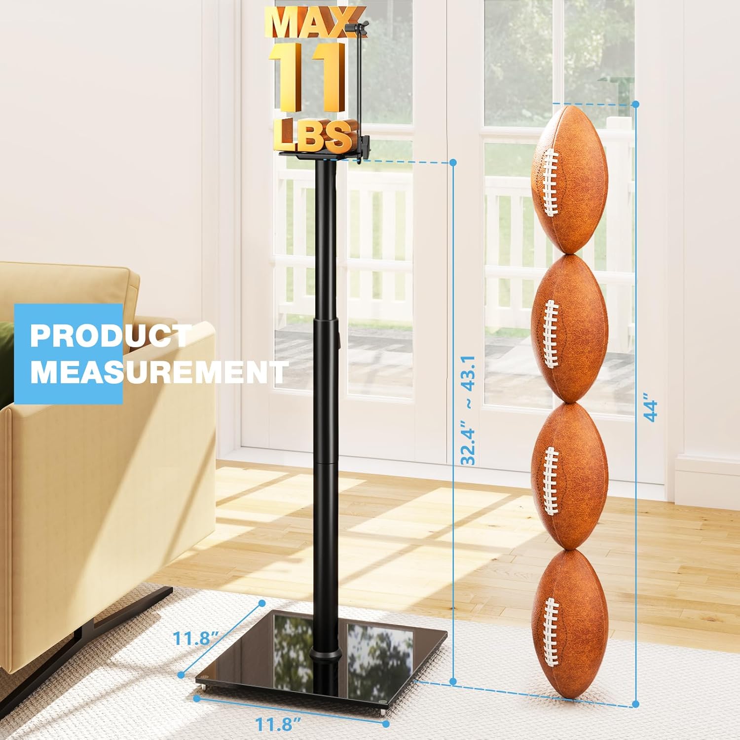 Rfiver 32" to 43"Height Adjustable Bookshelf Speaker Stand Pair 360° Swivel