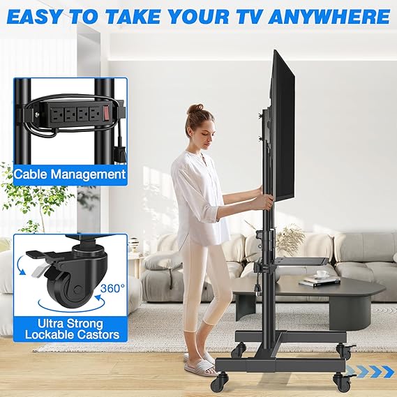 Rfiver Rolling TV Stand with Power Outlet for 32-83 Inch TVs