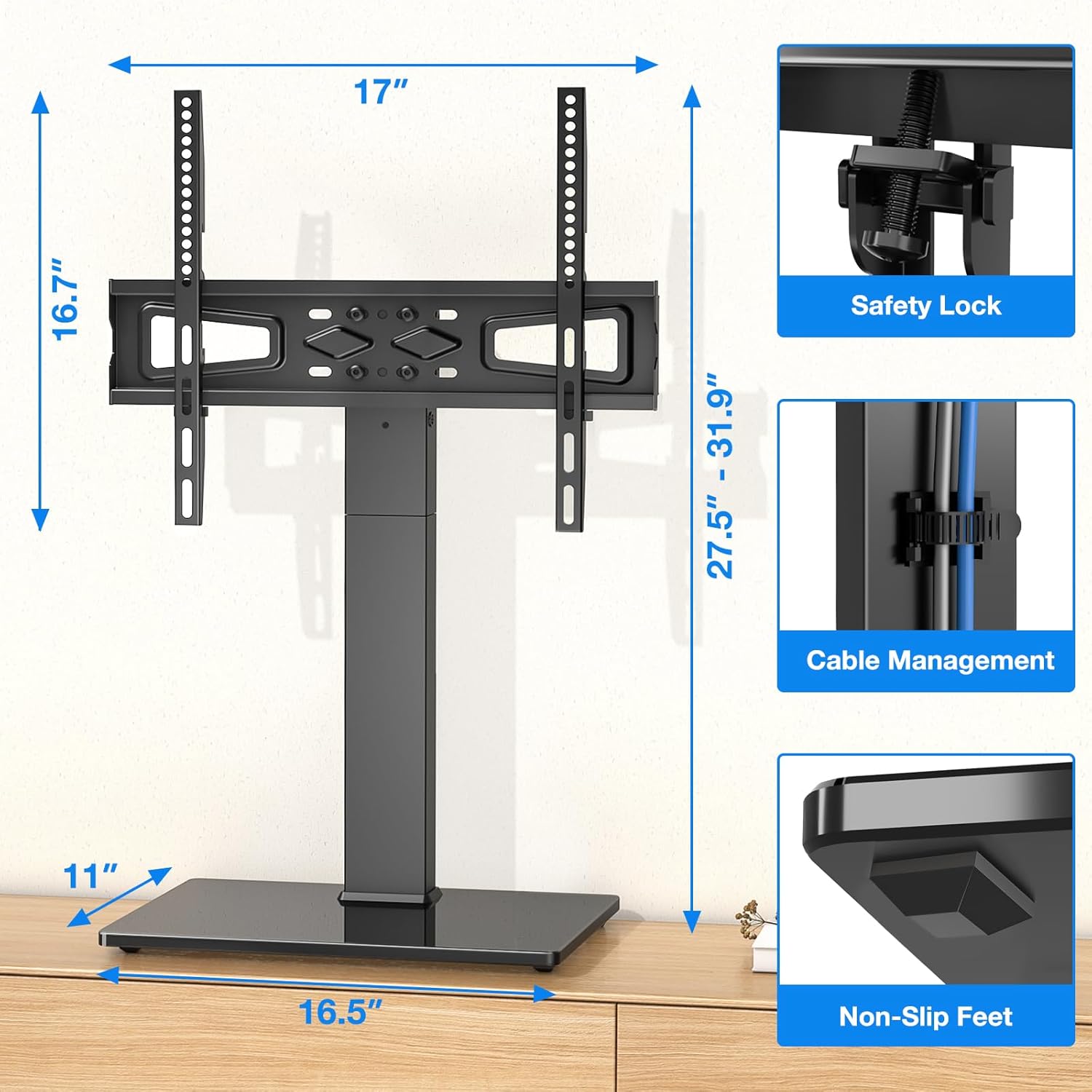 Rfiver Universal Swivel Table Top TV Stand for 32-70 Inch TVs