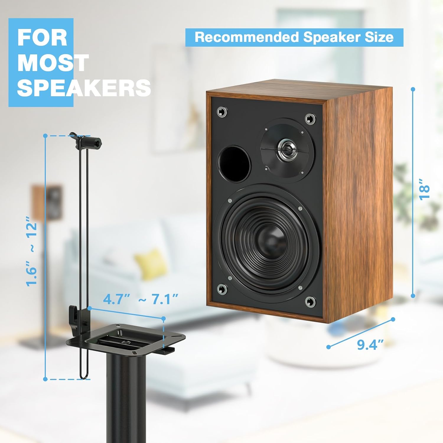 Rfiver 32" to 43"Height Adjustable Bookshelf Speaker Stand Pair 360° Swivel