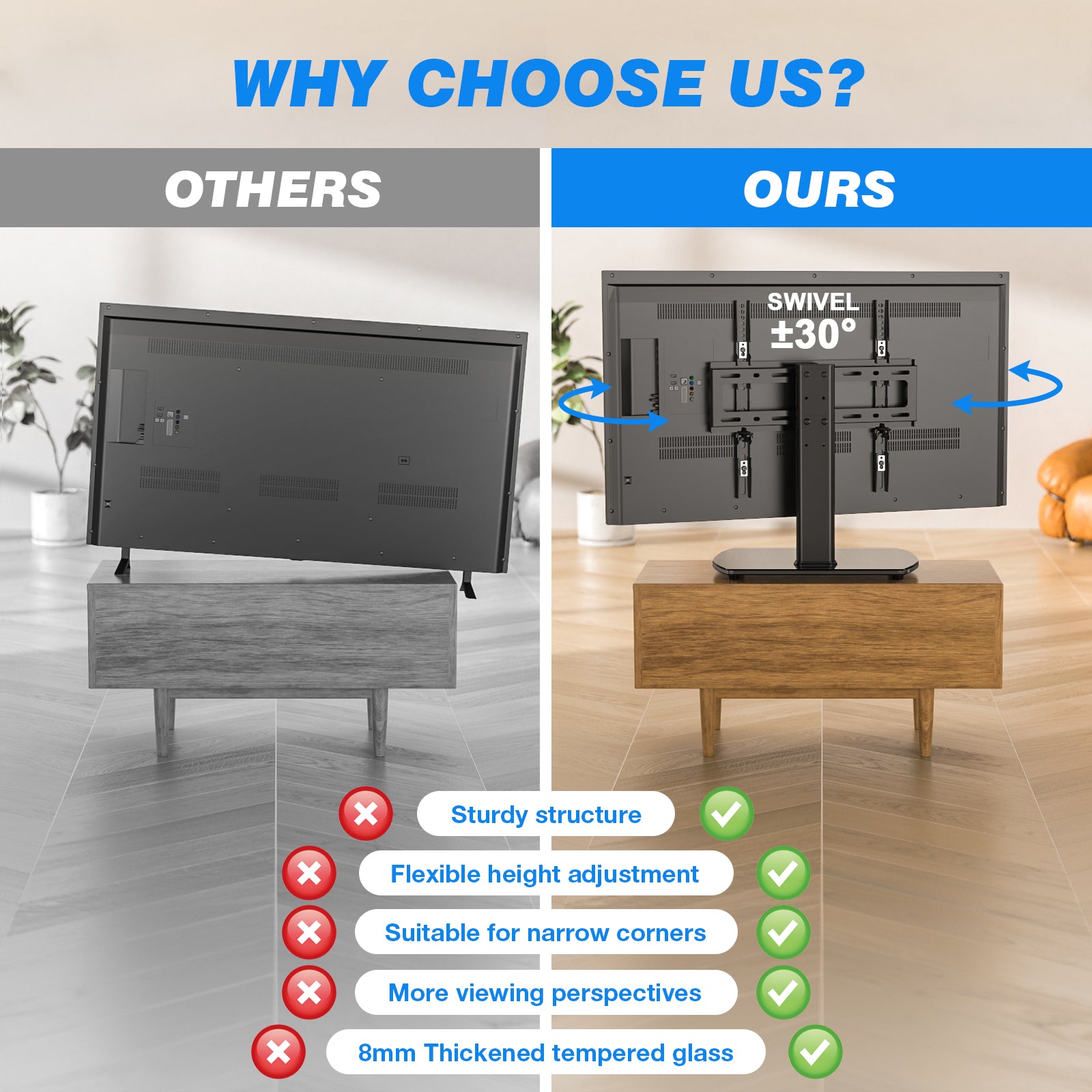 Rfiver Swivel Tabletop TV Stand with Glass Base for 27"-60" TVs