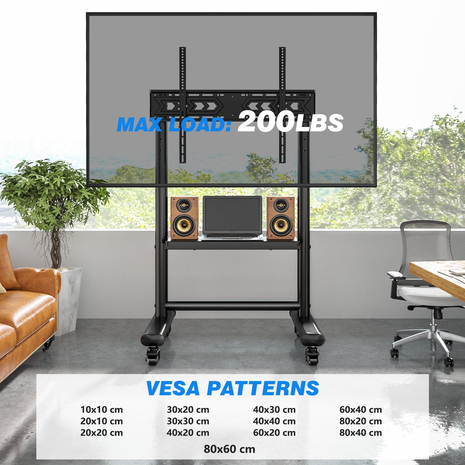 Rfiver Heavy Duty Mobile TV Stand for 50-92 Inch Large TVs up to 200lbs