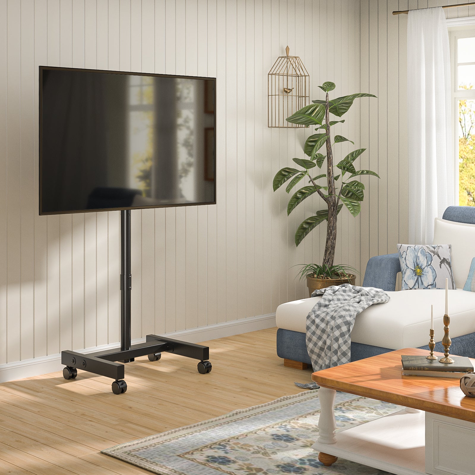 RTVR Rolling TV Stand with Wheels for 13 to 50 inch Screens, Mobile TV Mount Floor Stand Tilt Cart