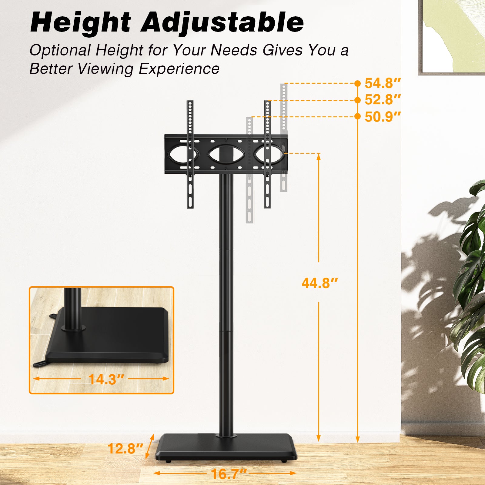 TAVR Furniture Universal TV Floor Stand with Mount for 32 to 60 inch Flat Screens, Swivel Adjustable Corner TV Standing for Bedroom Small Space, Black