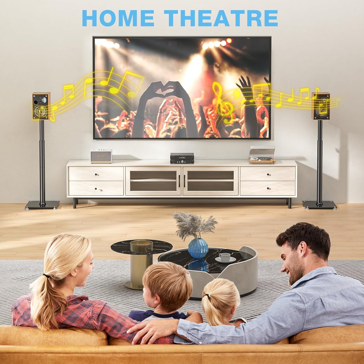 Rfiver 32" to 43"Height Adjustable Bookshelf Speaker Stand Pair 360° Swivel