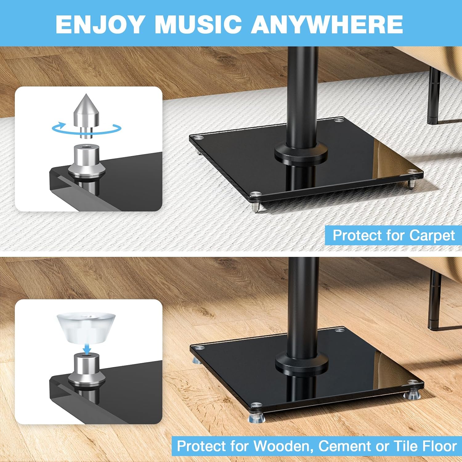 Rfiver Upgraded 45° Swivel Speaker Stands Pair 28 Inch Bookshelf Speaker Stand