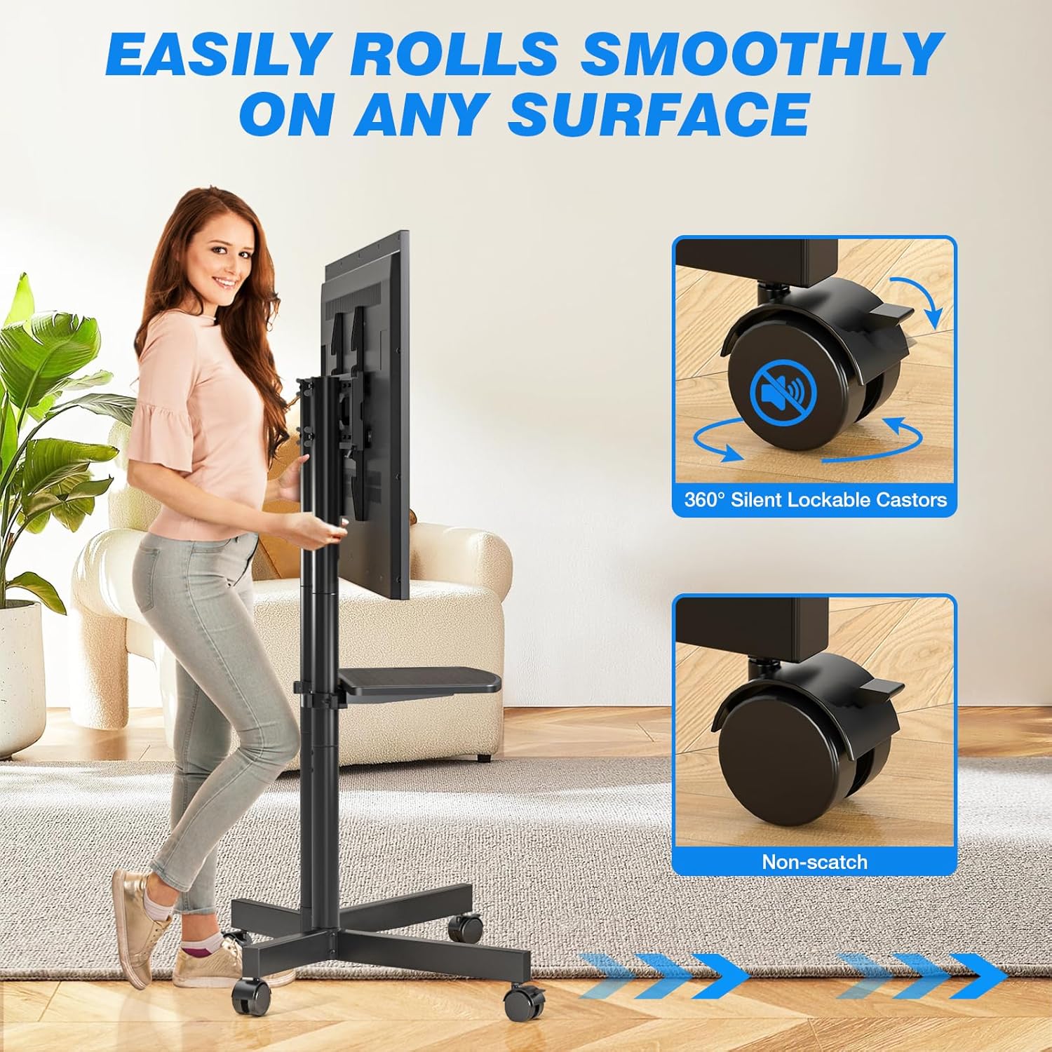 Rfiver Rolling TV Stand with Laptop Shelf for 32-75 Inch TVs