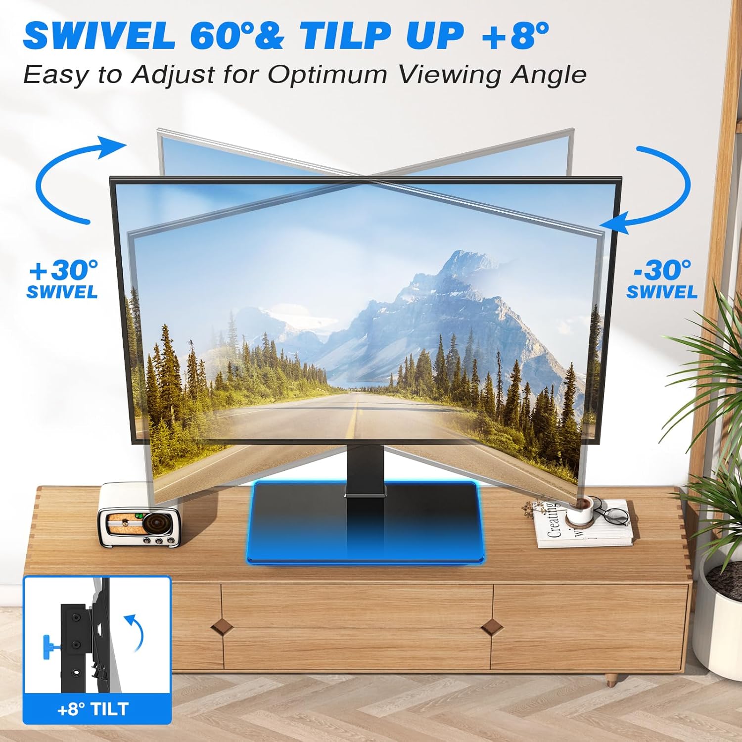 Rfiver Universal Swivel Table Top TV Stand for 32-70 Inch TVs