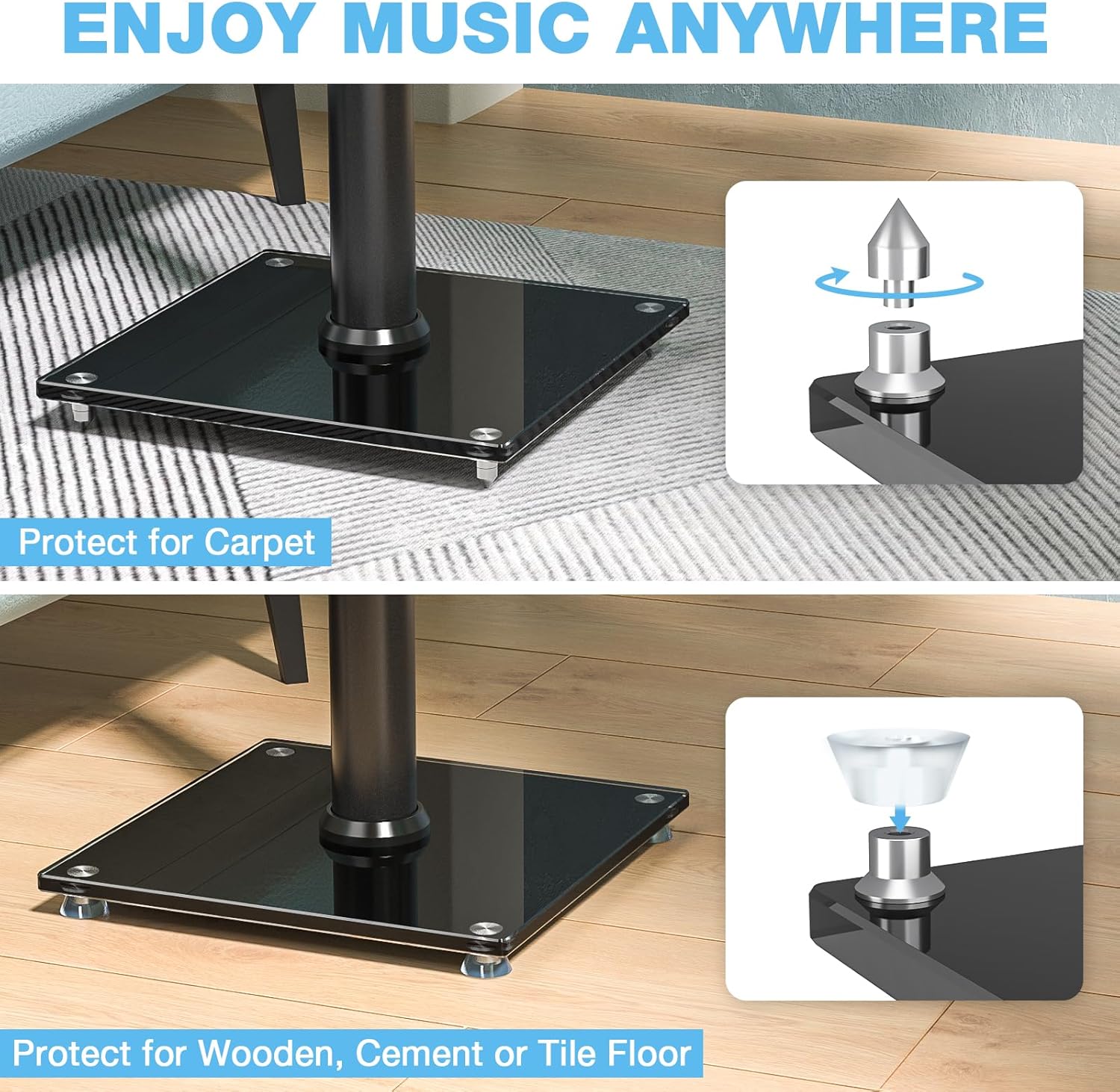 Rfiver 32" to 43"Height Adjustable Bookshelf Speaker Stand Pair 360° Swivel