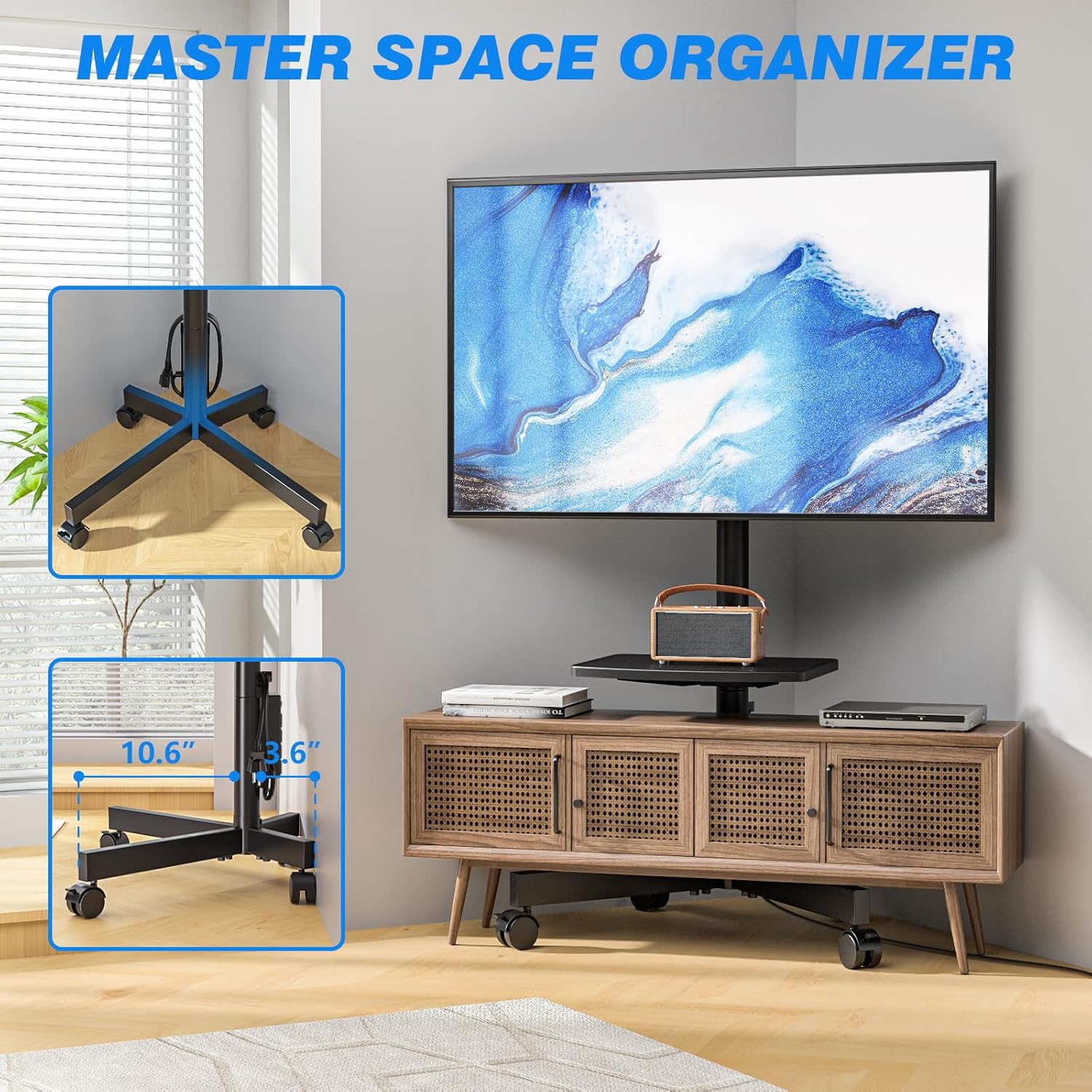 Rfiver Mobile TV Cart for 23-60 Inch Rolling TV Stand with Power Outlet