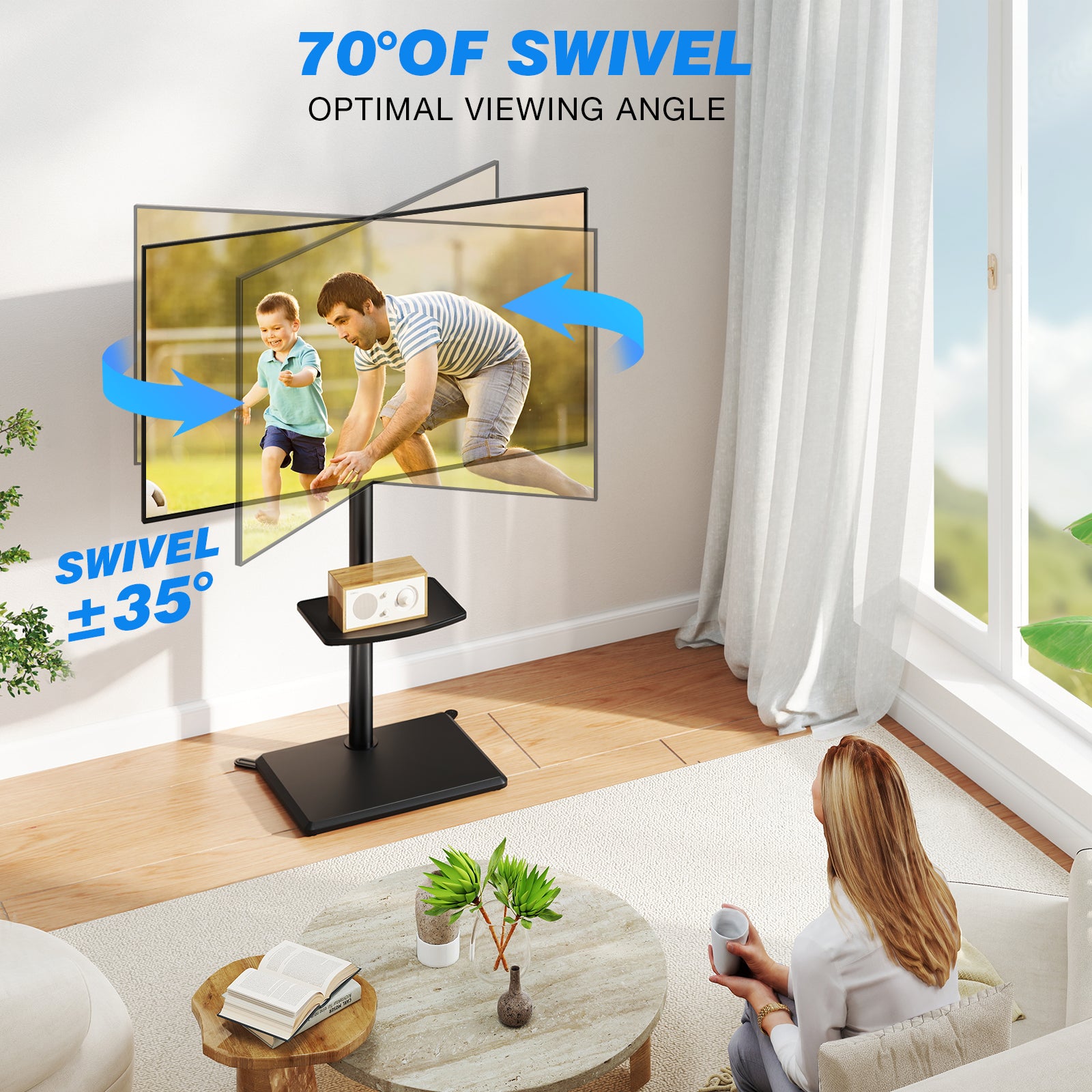 Rfiver Swivel Floor TV Stand with Mount for 32-60 Inch TVs