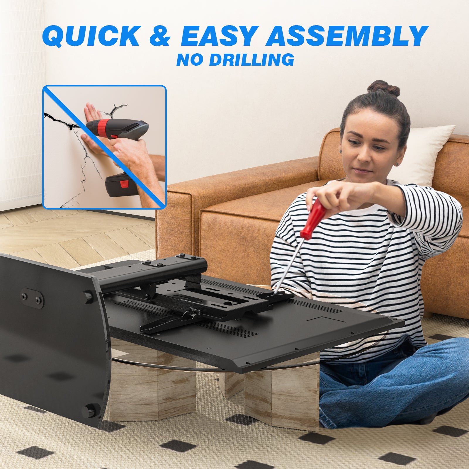 Rfiver Swivel Tabletop TV Stand with Glass Base for 27