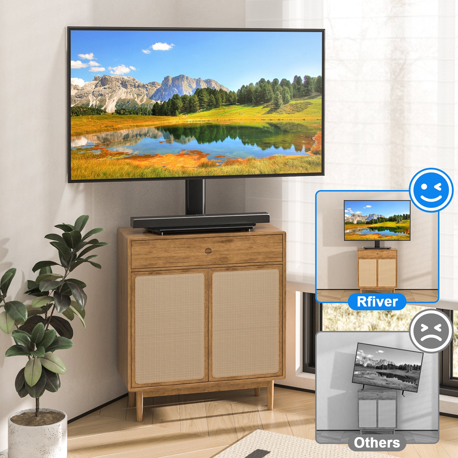 Rfiver Swivel Tabletop TV Stand with Glass Base for 27